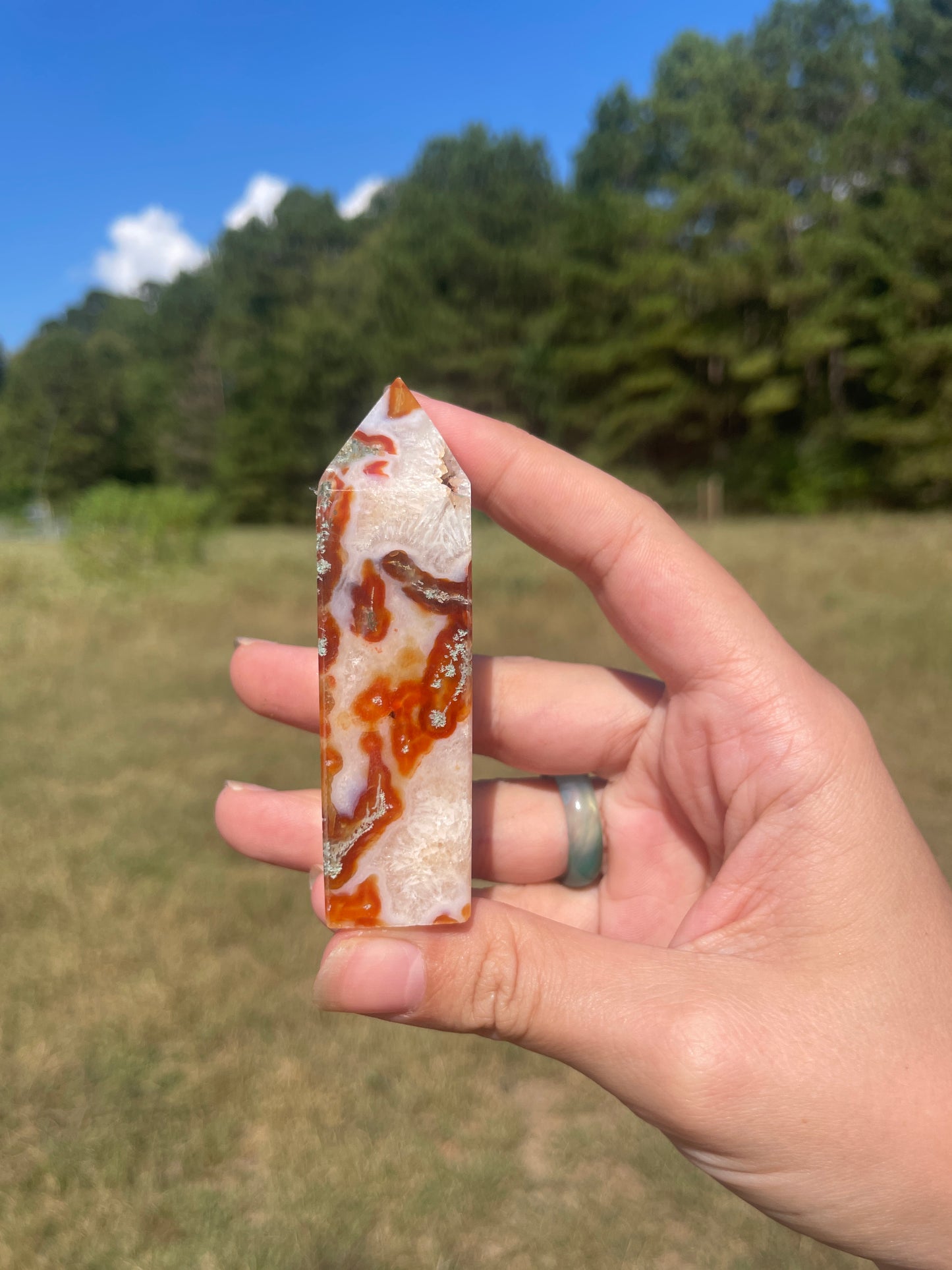Druzy red moss agate/carnelian tower #2