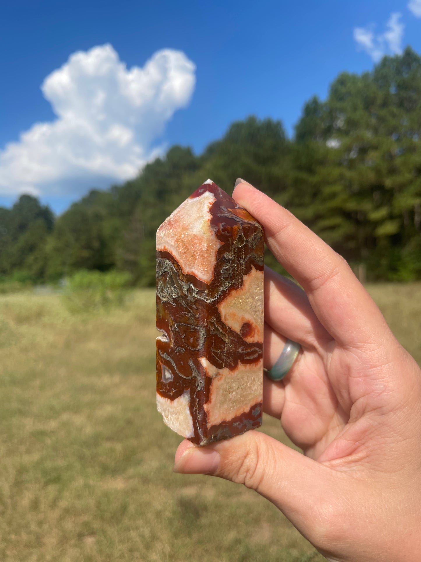 Druzy red moss agate/carnelian tower #6