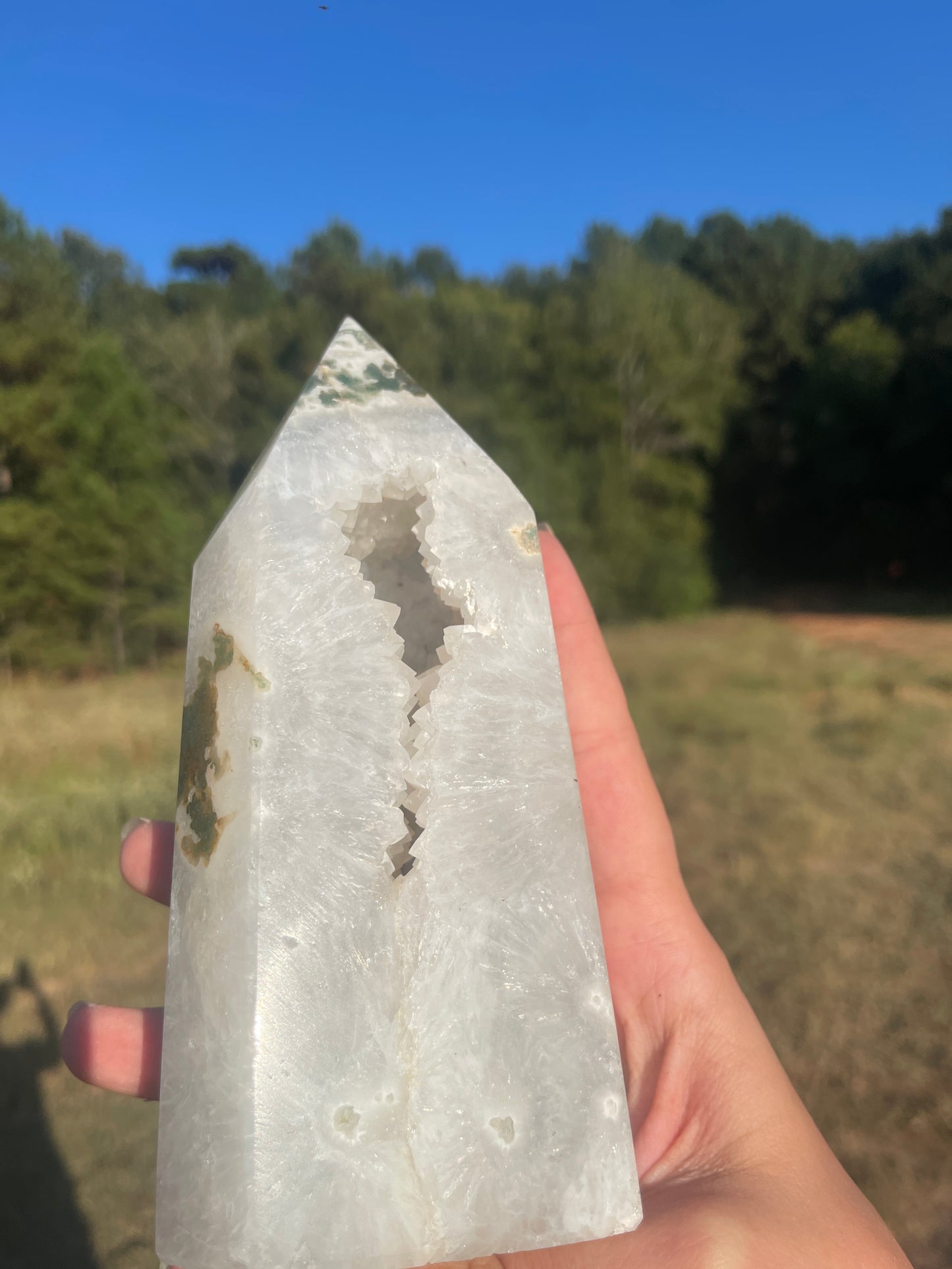 Large druzy moss agate thick tower ✨