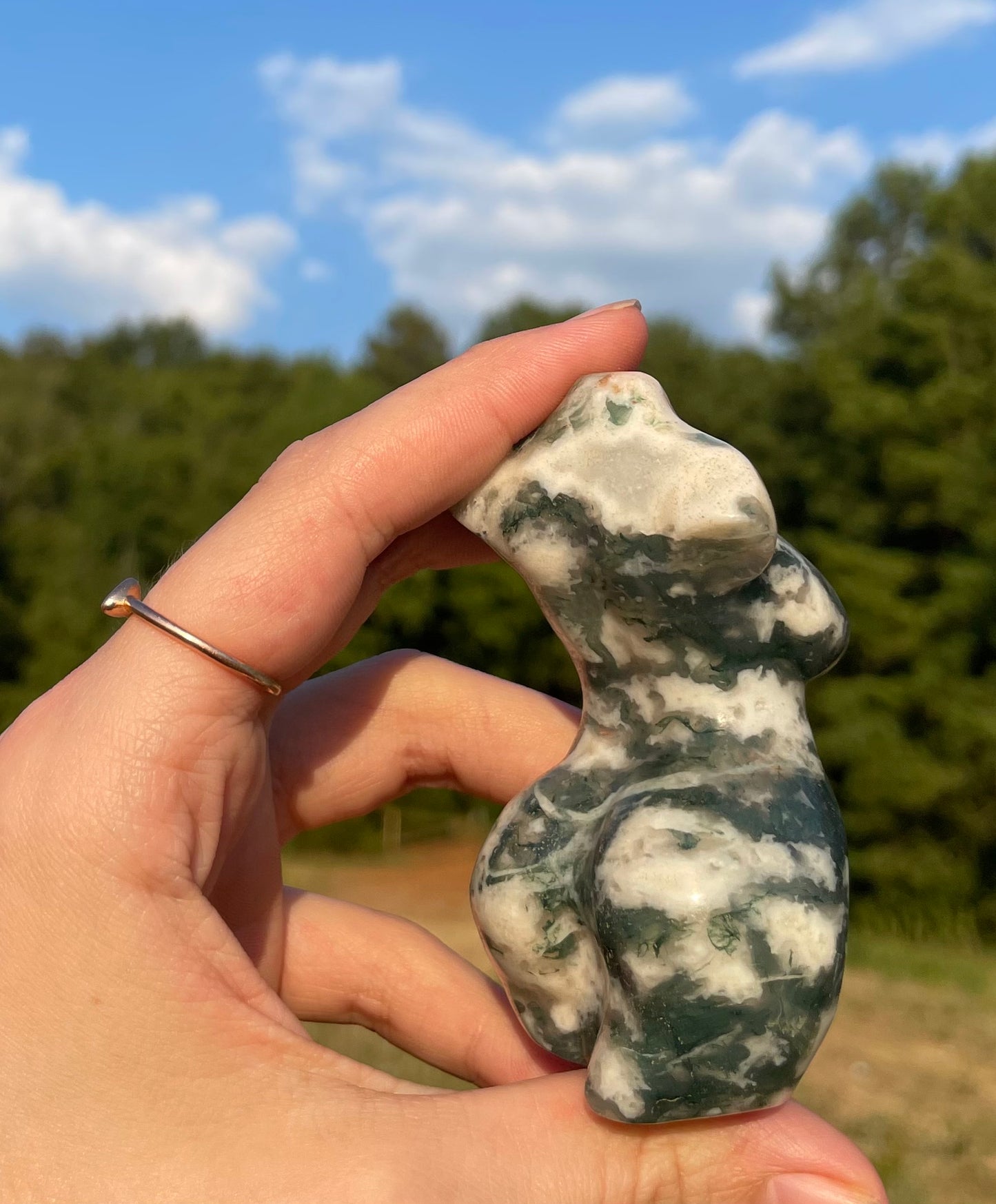 Druzy Moss Agate Goddess body carving