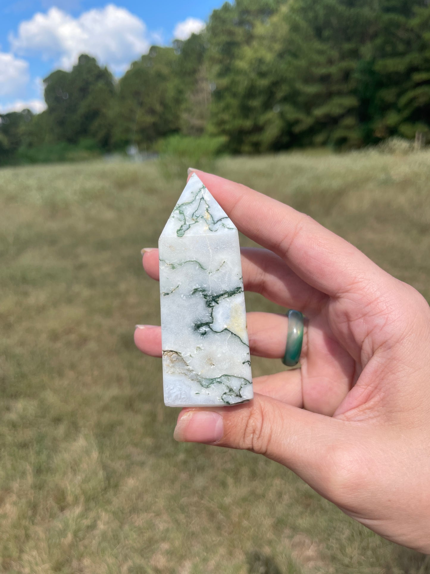 Druzy Moss Agate tower