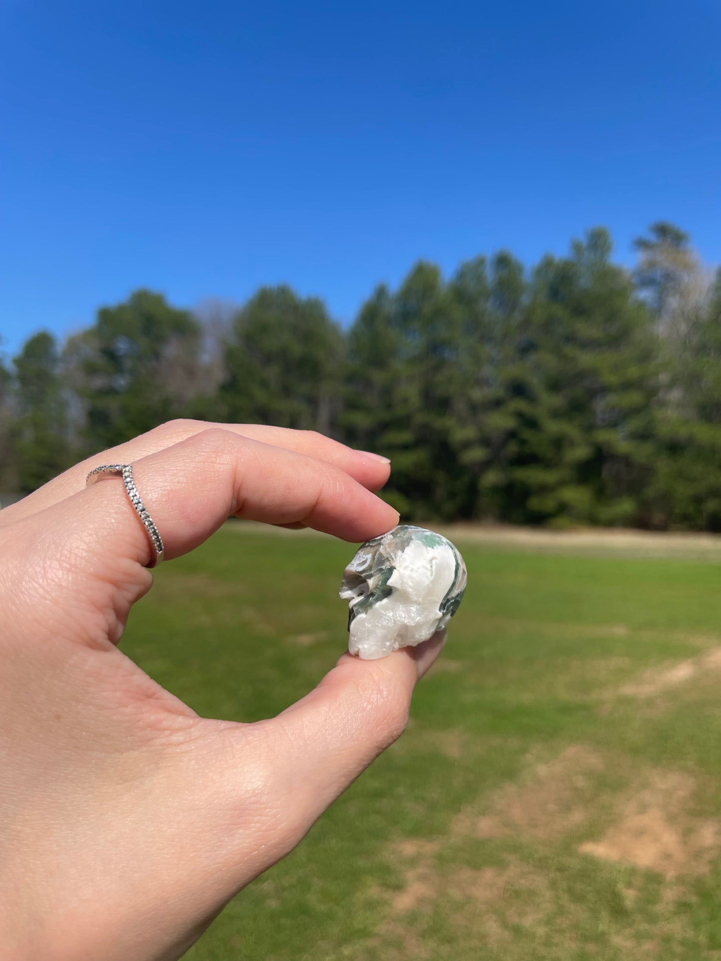 MINI Druzy Moss Agate Skull (imperfect)