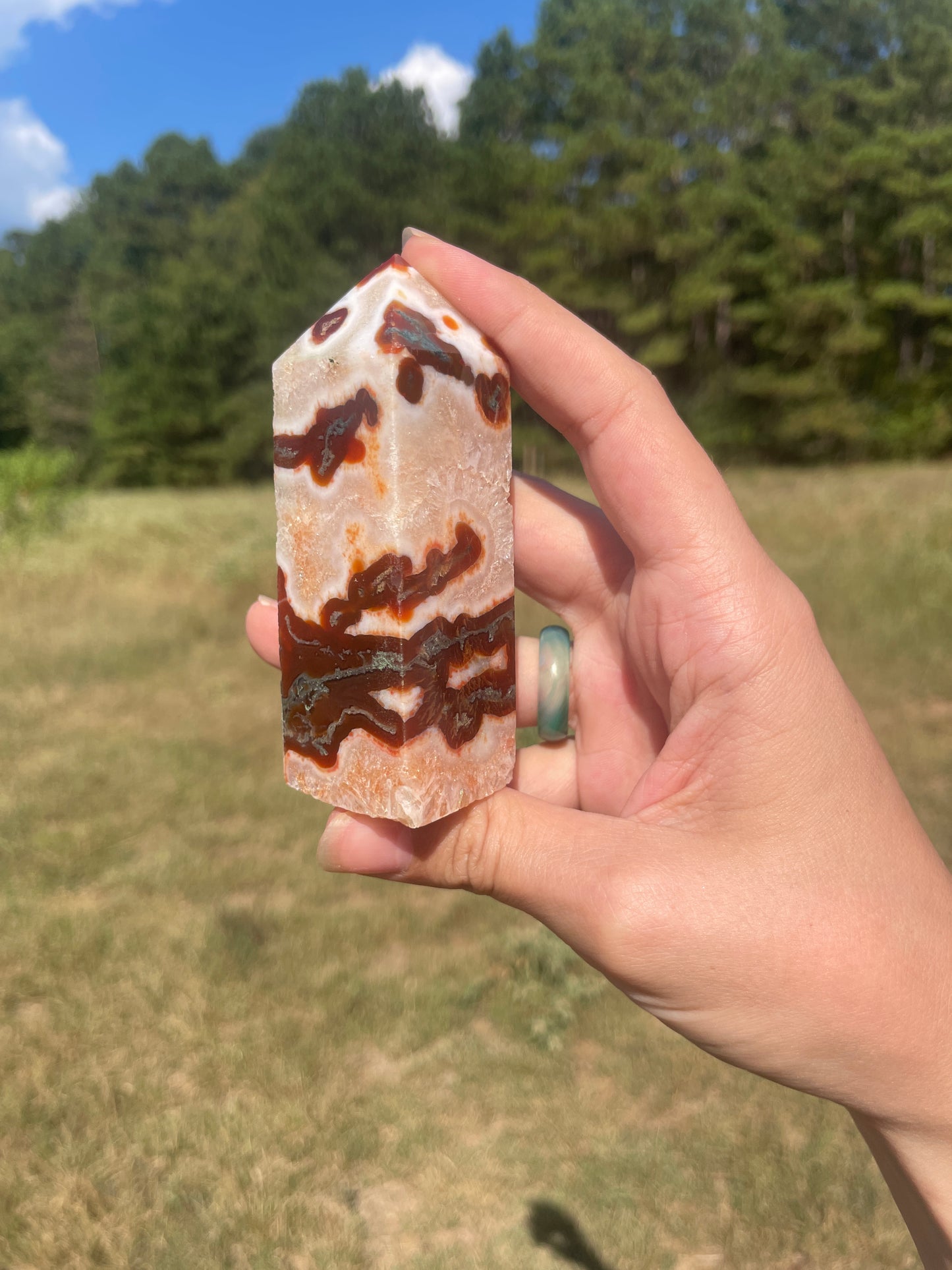 Druzy red Moss agate carnelian tower #5