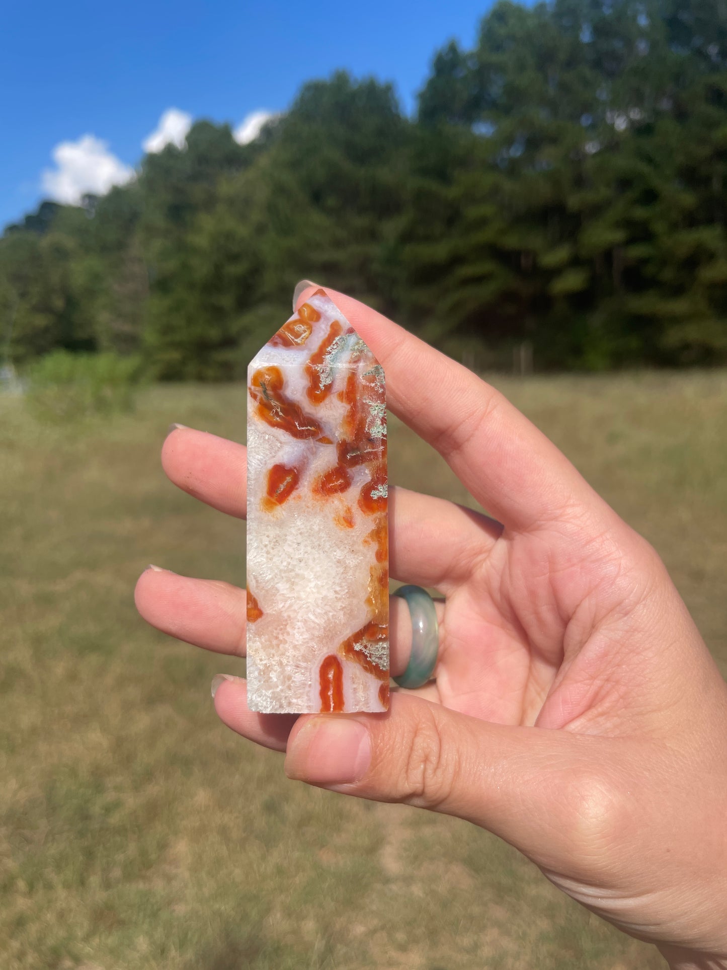 Druzy red moss agate/carnelian tower #2