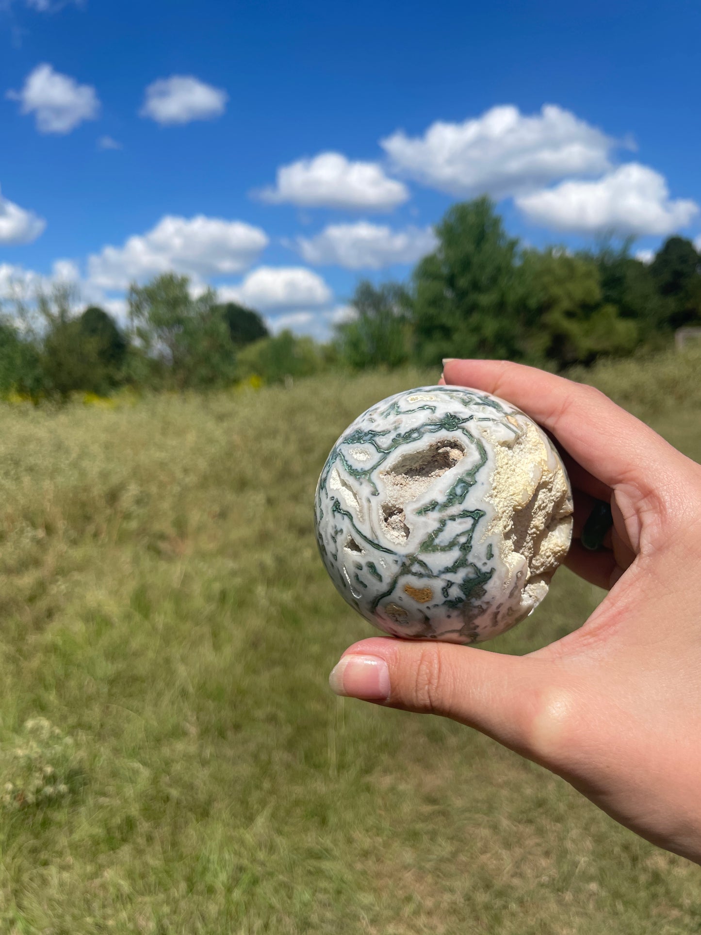 Large 1lb Druzy Moss Agate Sphere