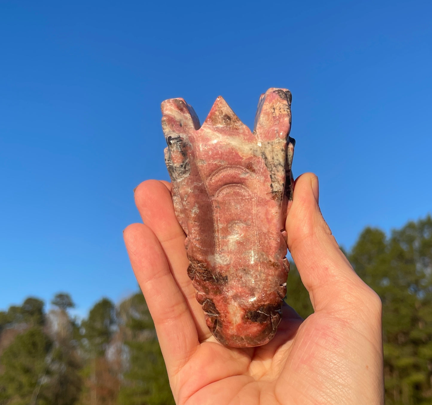 Large Rhodonite Dragon Head Carving