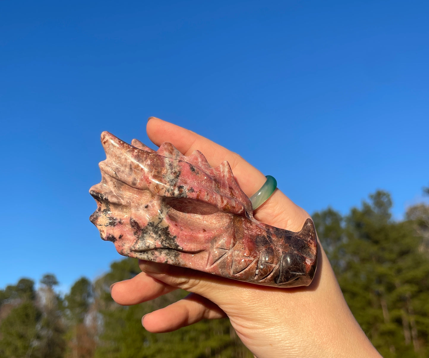 Large Rhodonite Dragon Head Carving