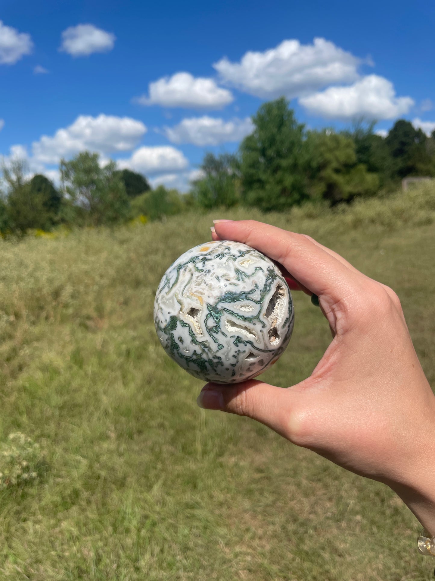 Large 1lb Druzy Moss Agate Sphere