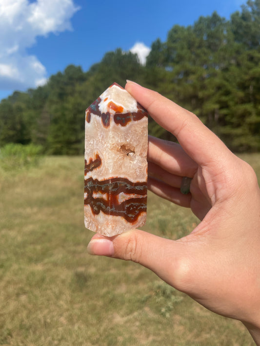 Druzy red Moss agate carnelian tower #5