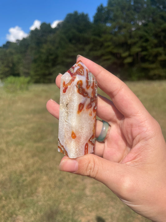 Druzy red moss agate/carnelian tower #2
