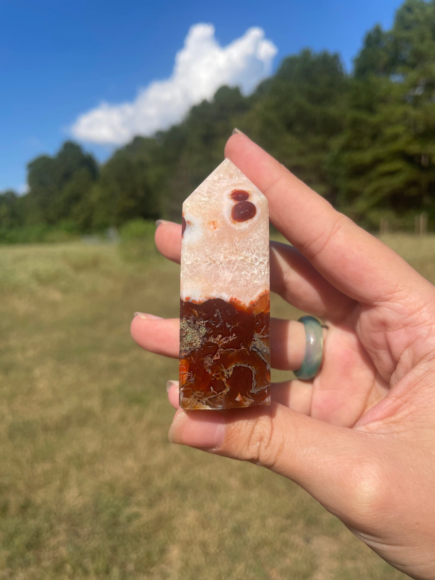 Imperfect Druzy red Moss agate/carnelian tower #3