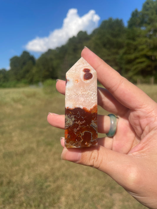 Imperfect Druzy red Moss agate/carnelian tower #3