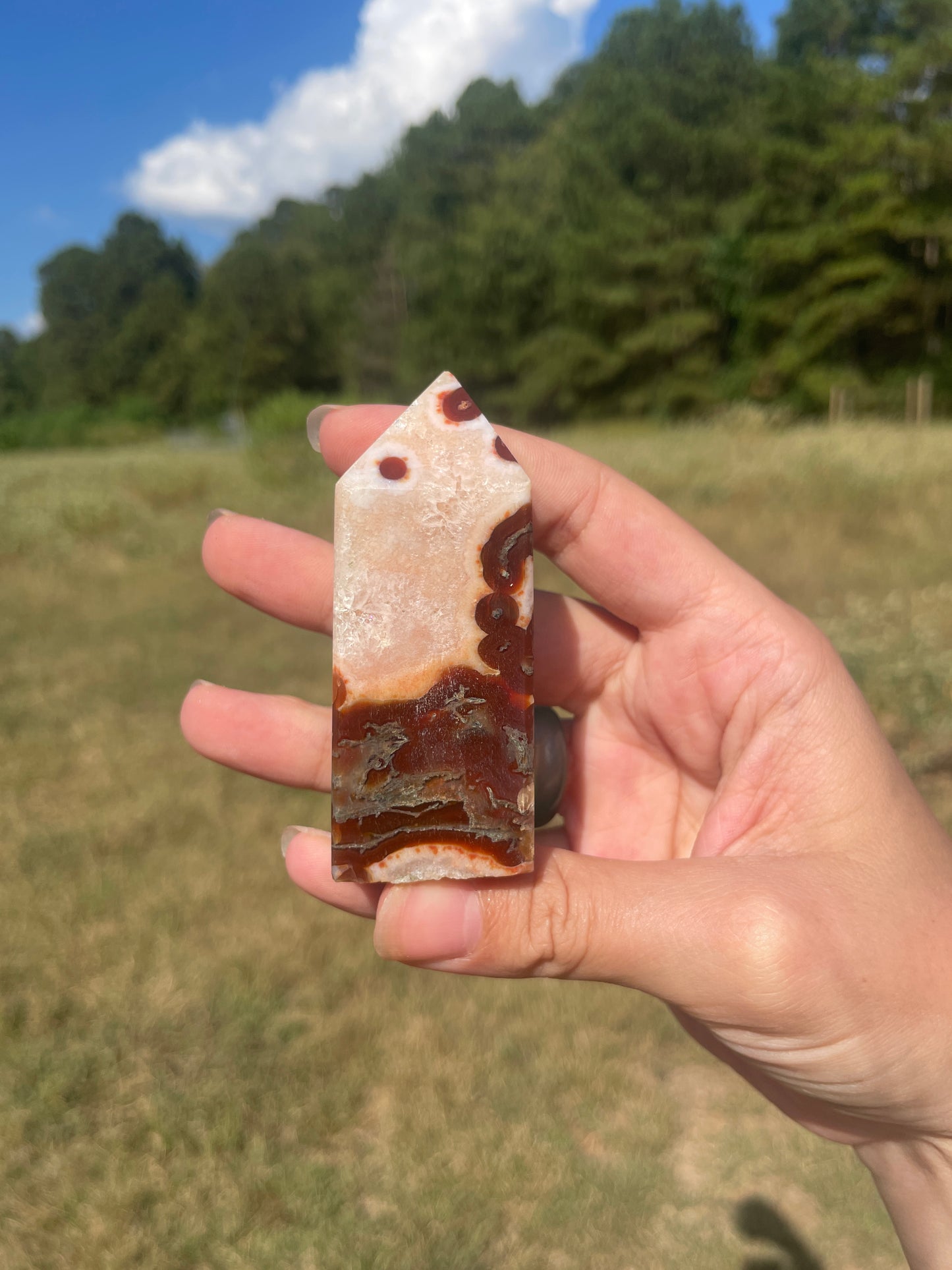 Imperfect Druzy red Moss agate/carnelian tower #3