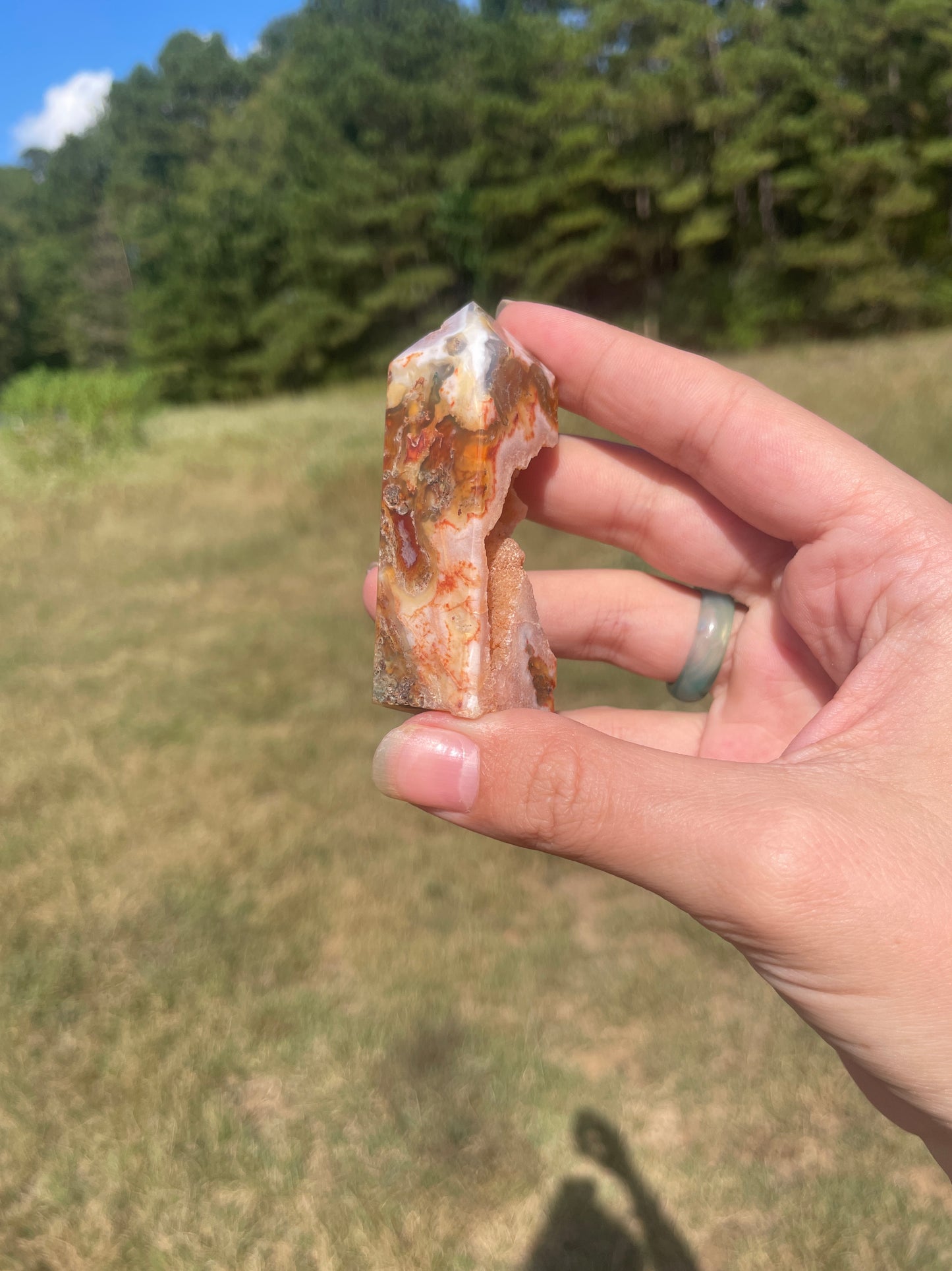 Druzy red moss agate/ carnelian tower #1