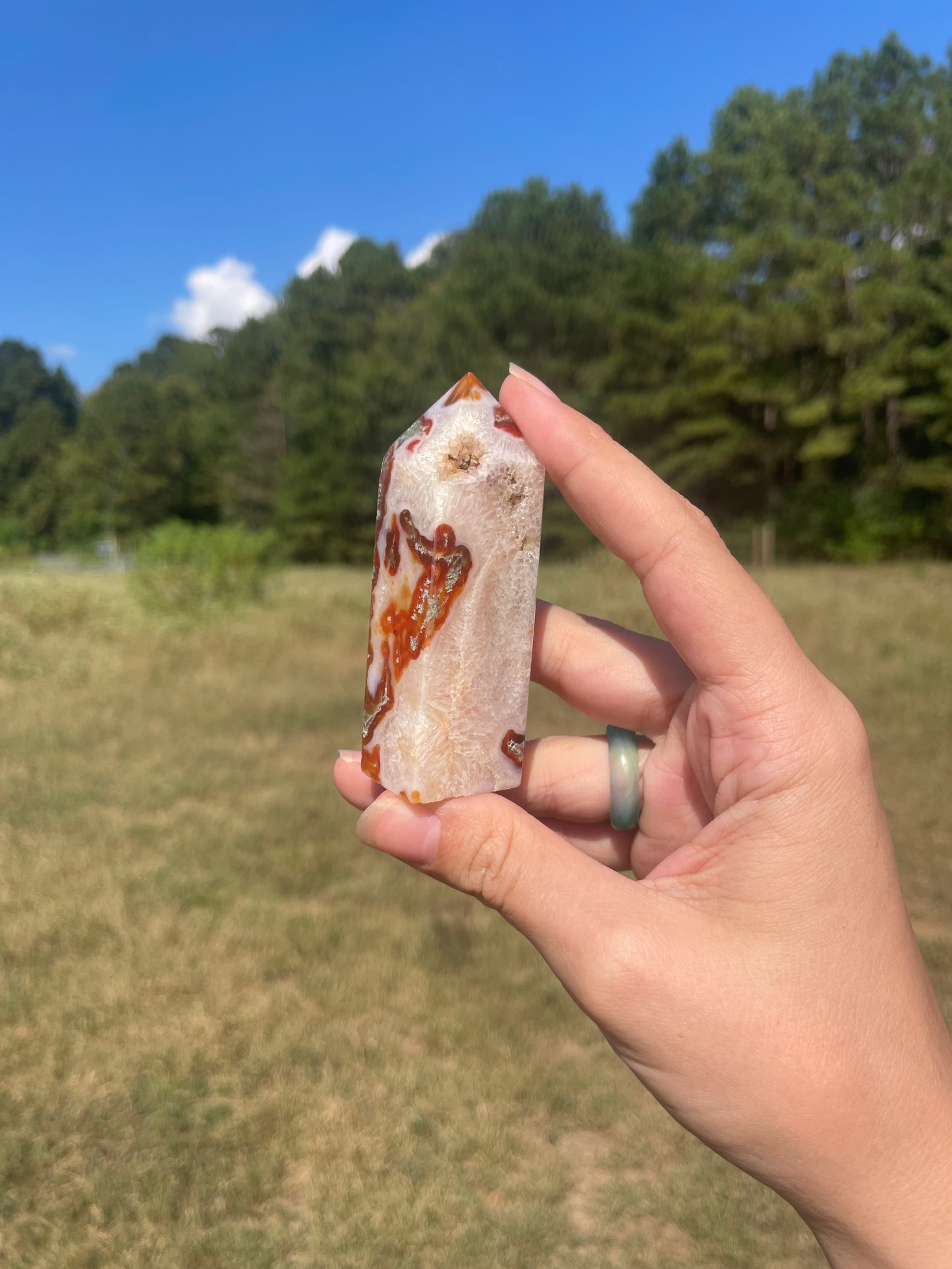 Druzy red moss agate/carnelian tower #2