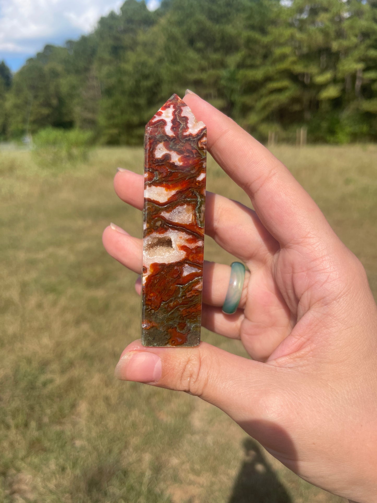 Druzy red moss agate/carnelian tower #4