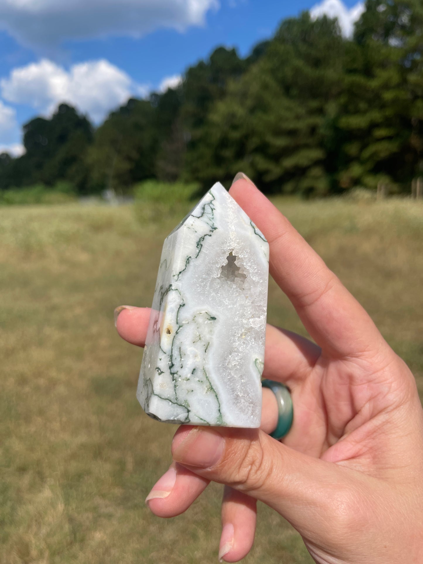 Druzy Moss Agate tower