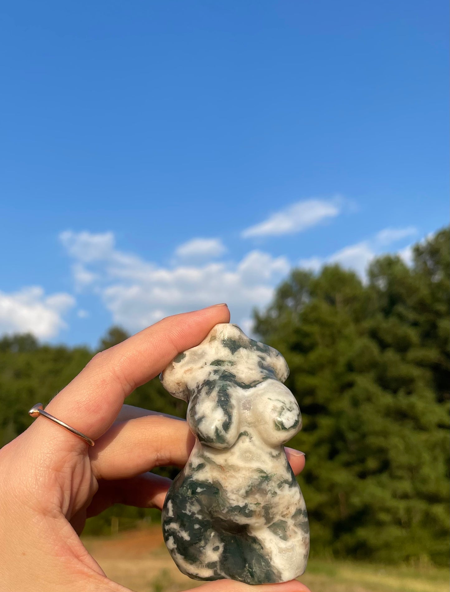 Druzy Moss Agate Goddess body carving