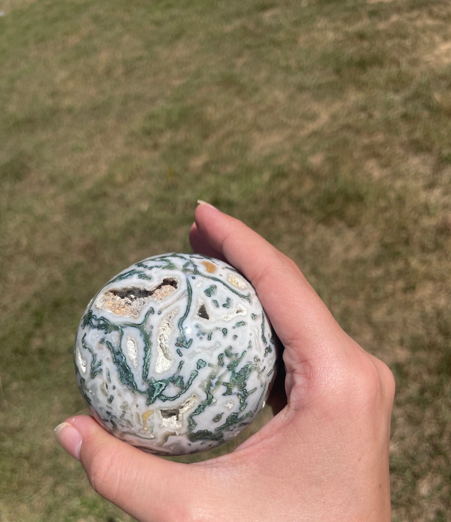 Large 1lb Druzy Moss Agate Sphere