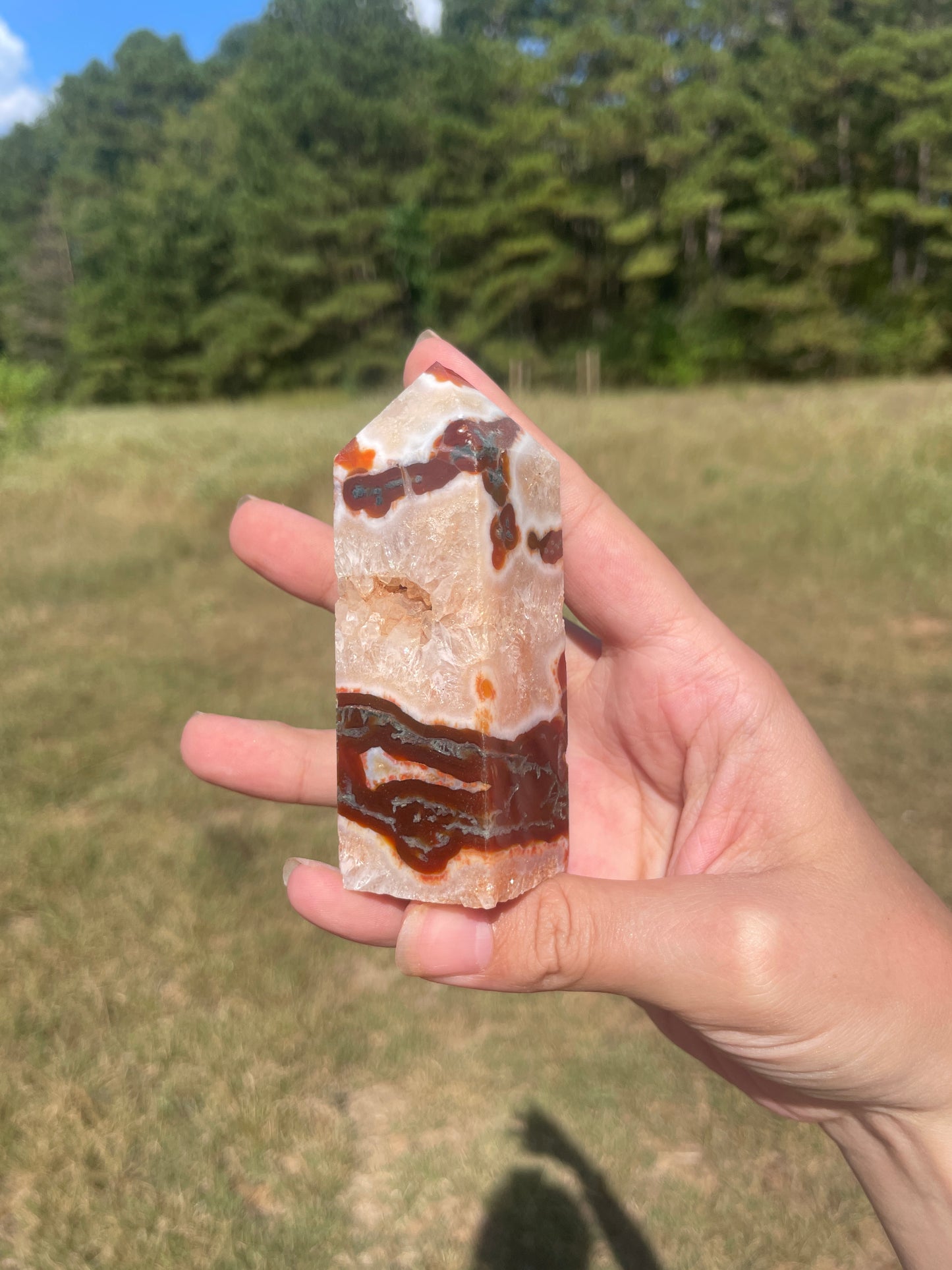 Druzy red Moss agate carnelian tower #5