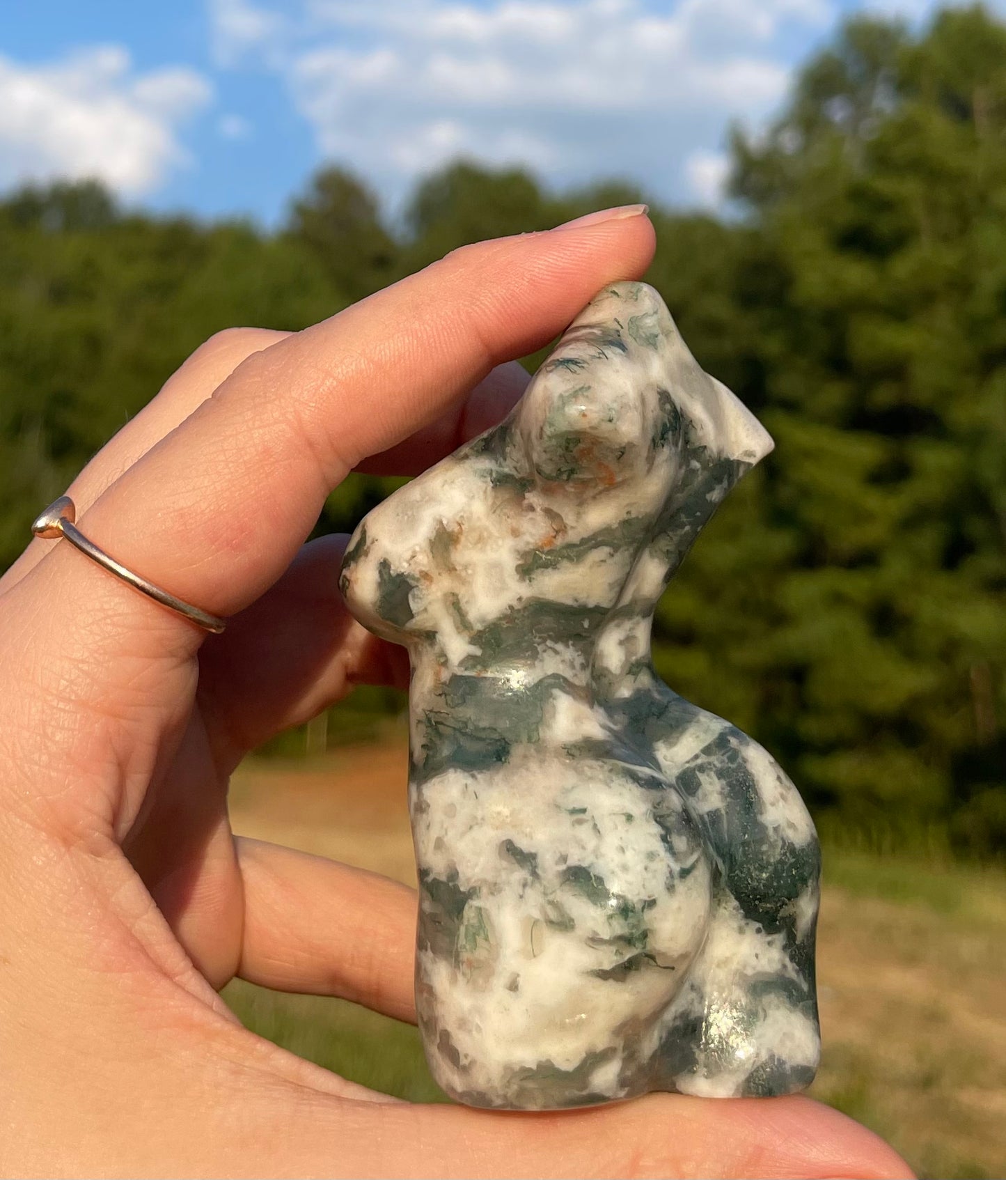 Druzy Moss Agate Goddess body carving