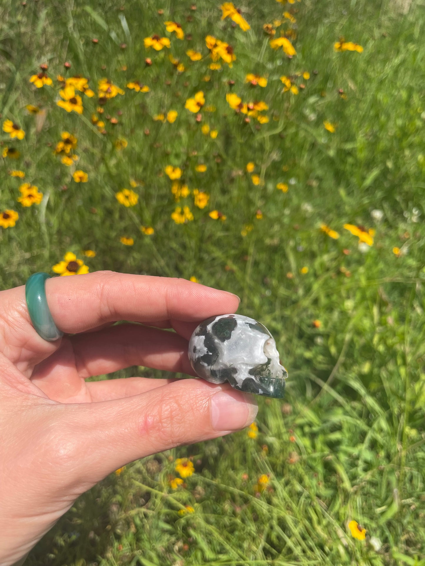 Mini Druzy Moss Agate Skull