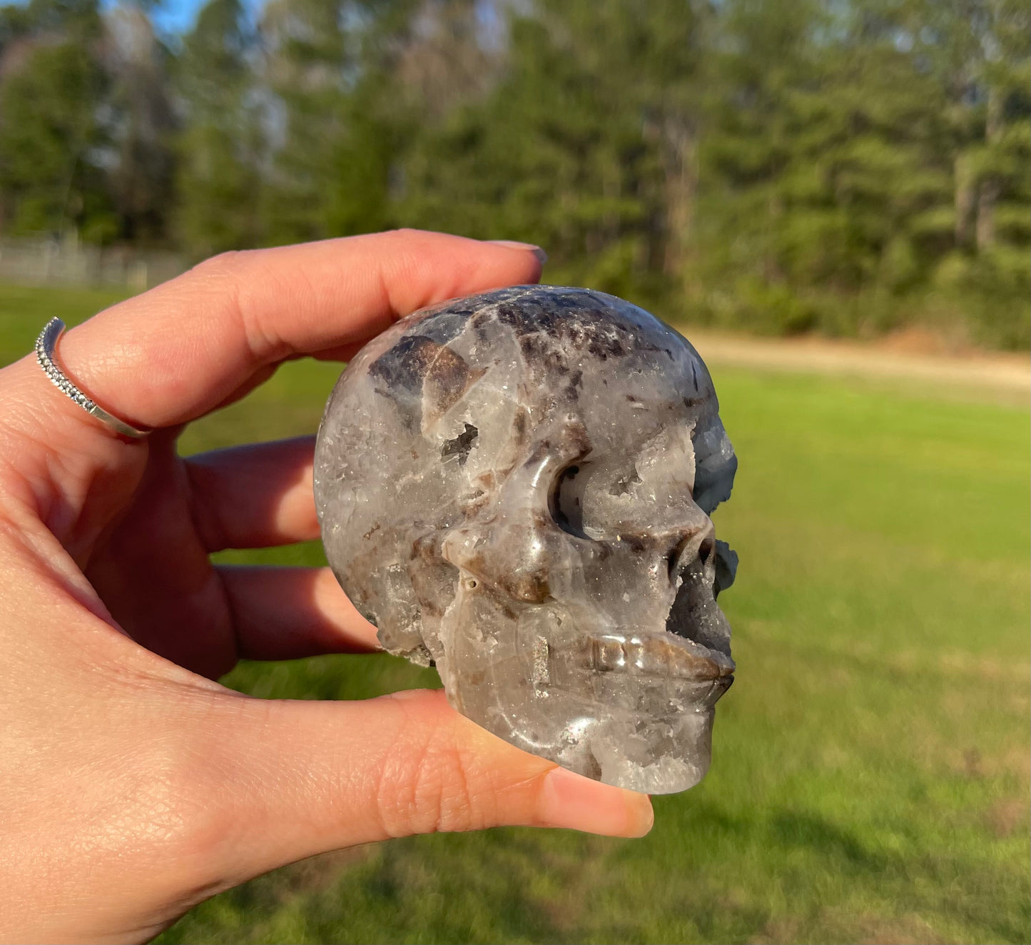 Druzy Sphalerite Skull Carving #1🖤