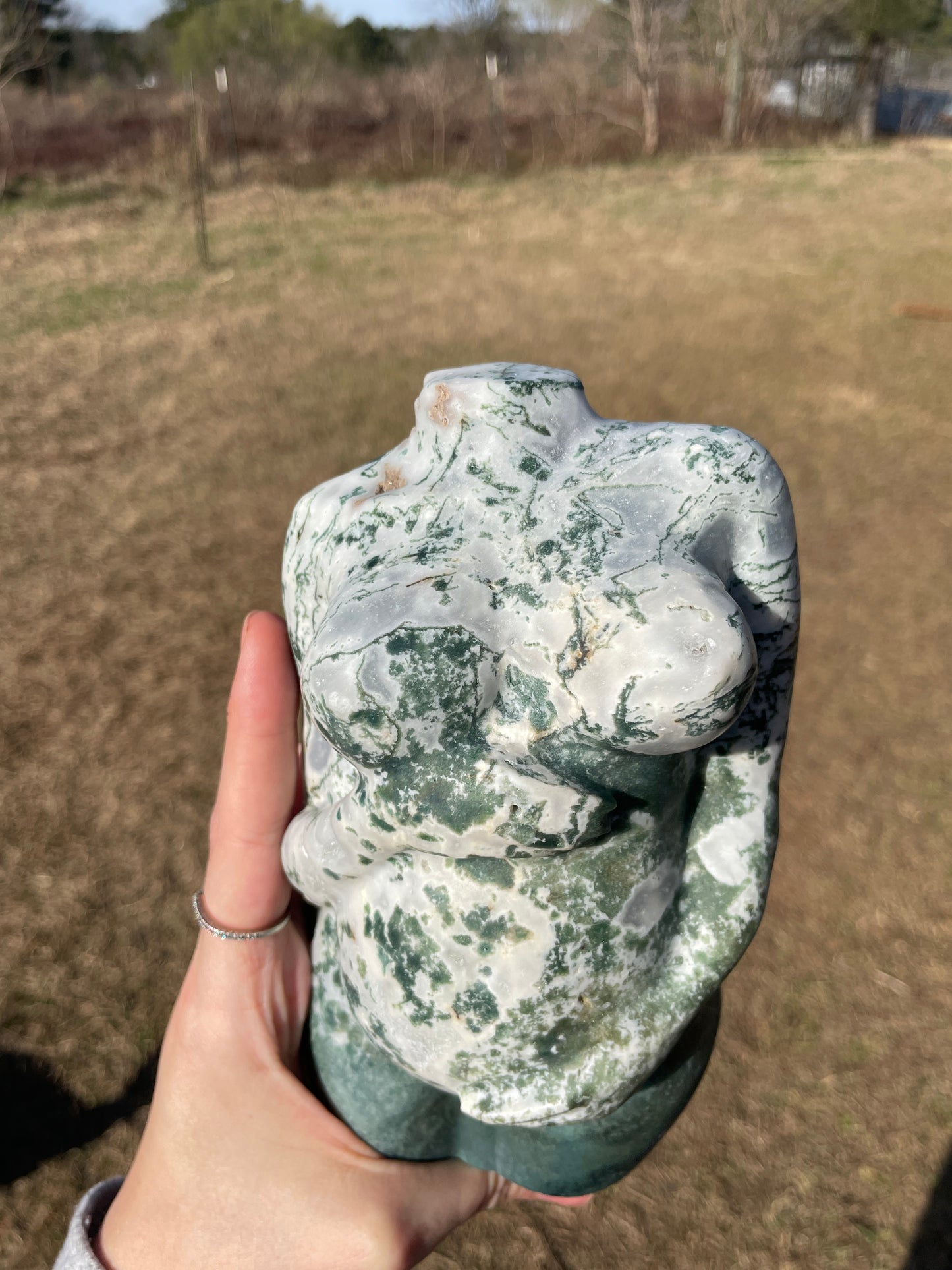 XXL Druzy Moss Agate Pregnant Goddess Carving (lady body)