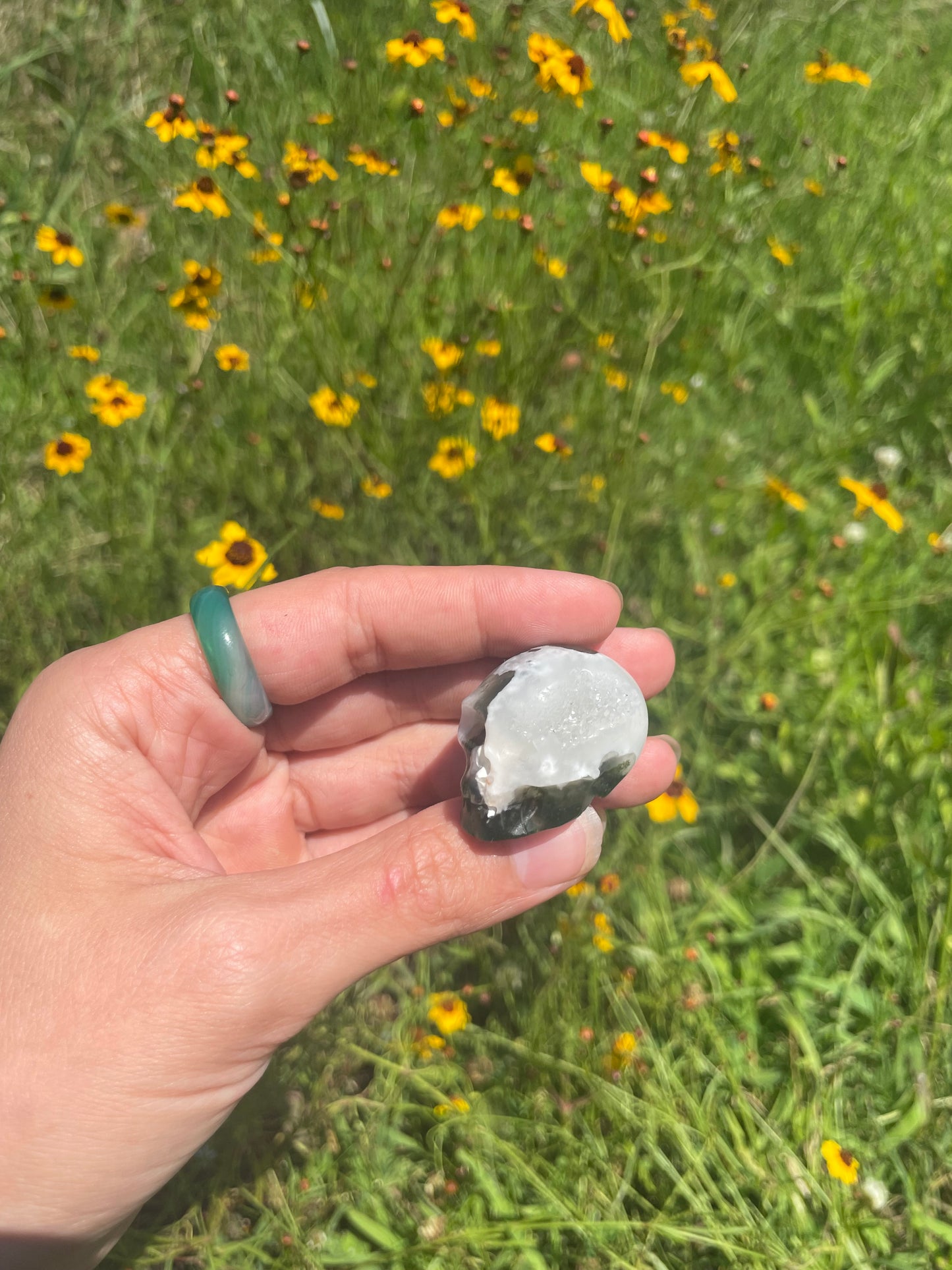 Mini Druzy Moss Agate Skull