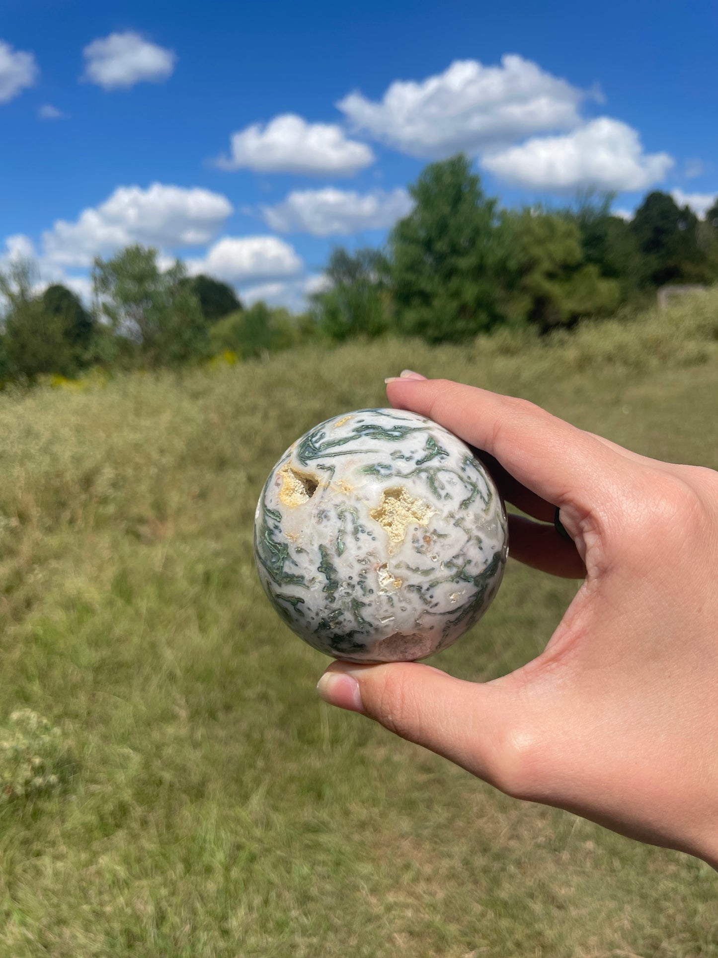 Large 1lb Druzy Moss Agate Sphere