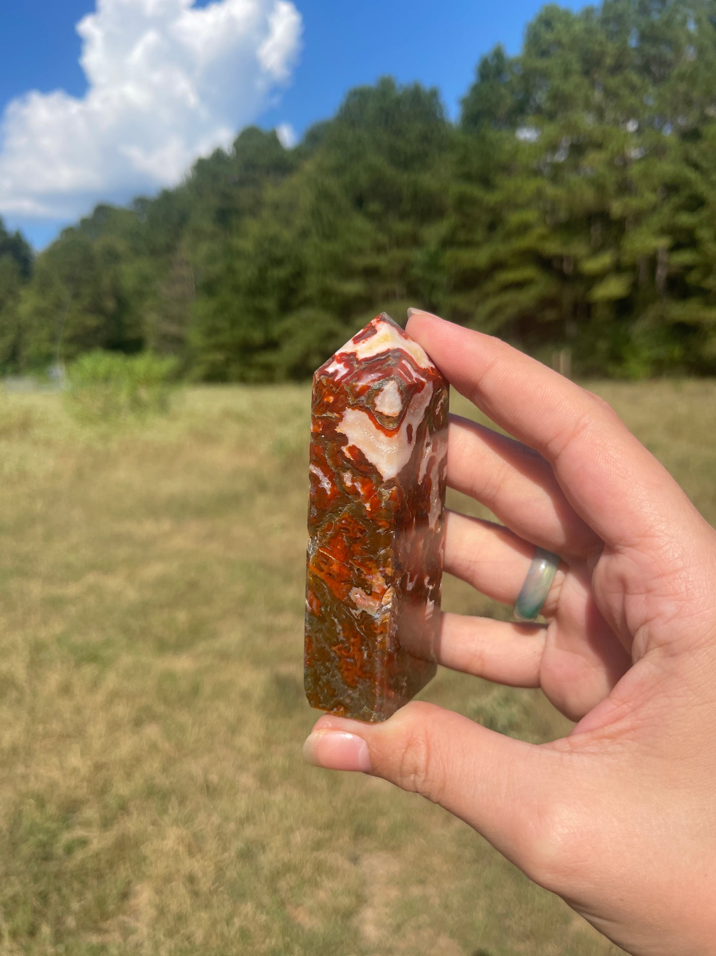 Druzy red moss agate/carnelian tower #4