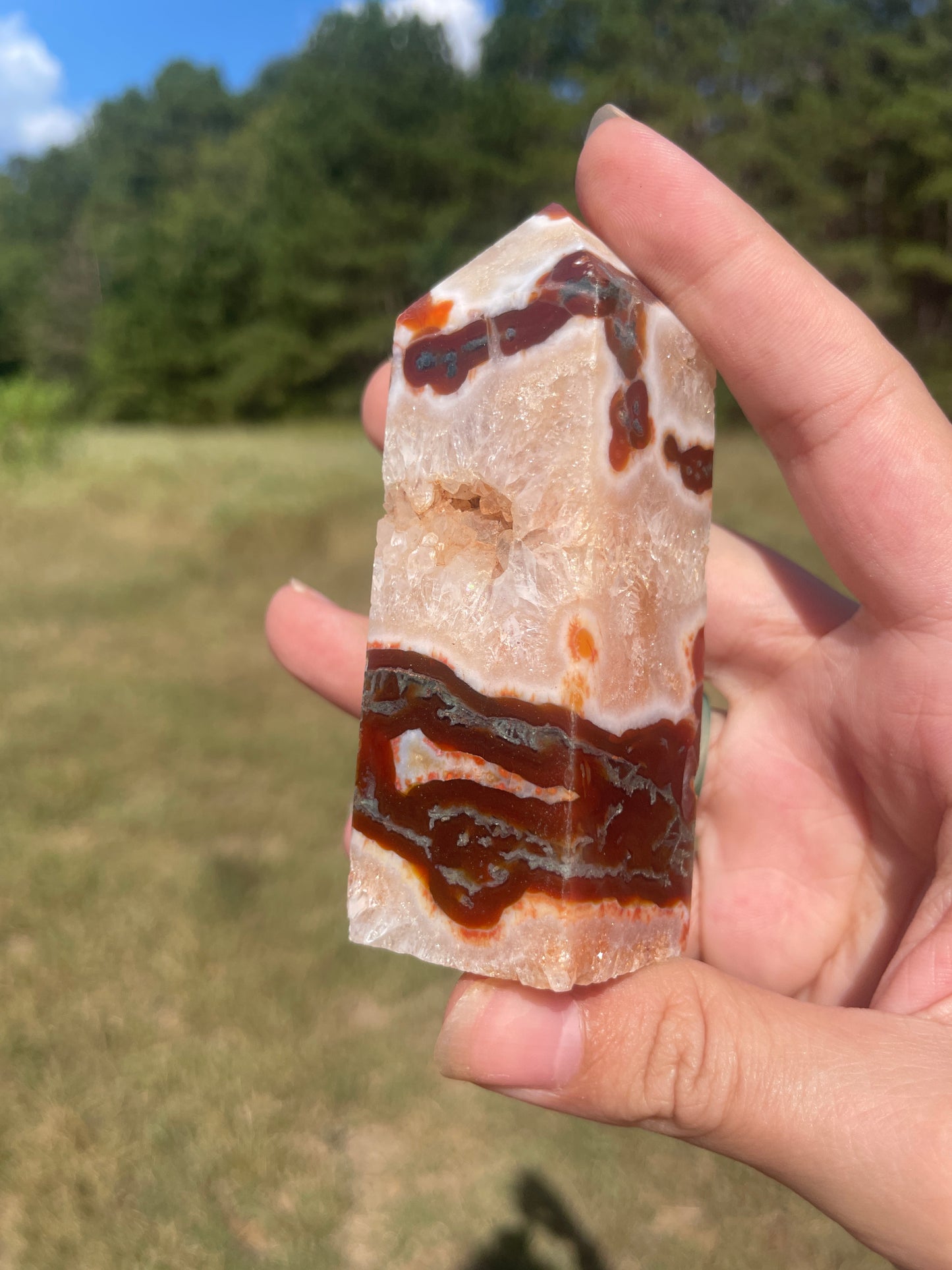 Druzy red Moss agate carnelian tower #5