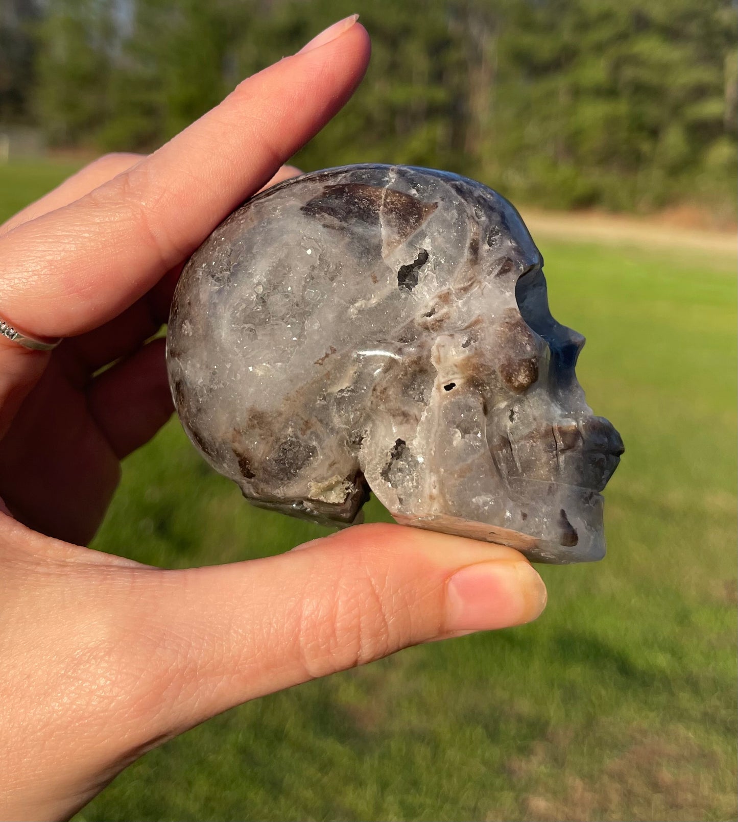 Druzy Sphalerite Skull Carving #1🖤