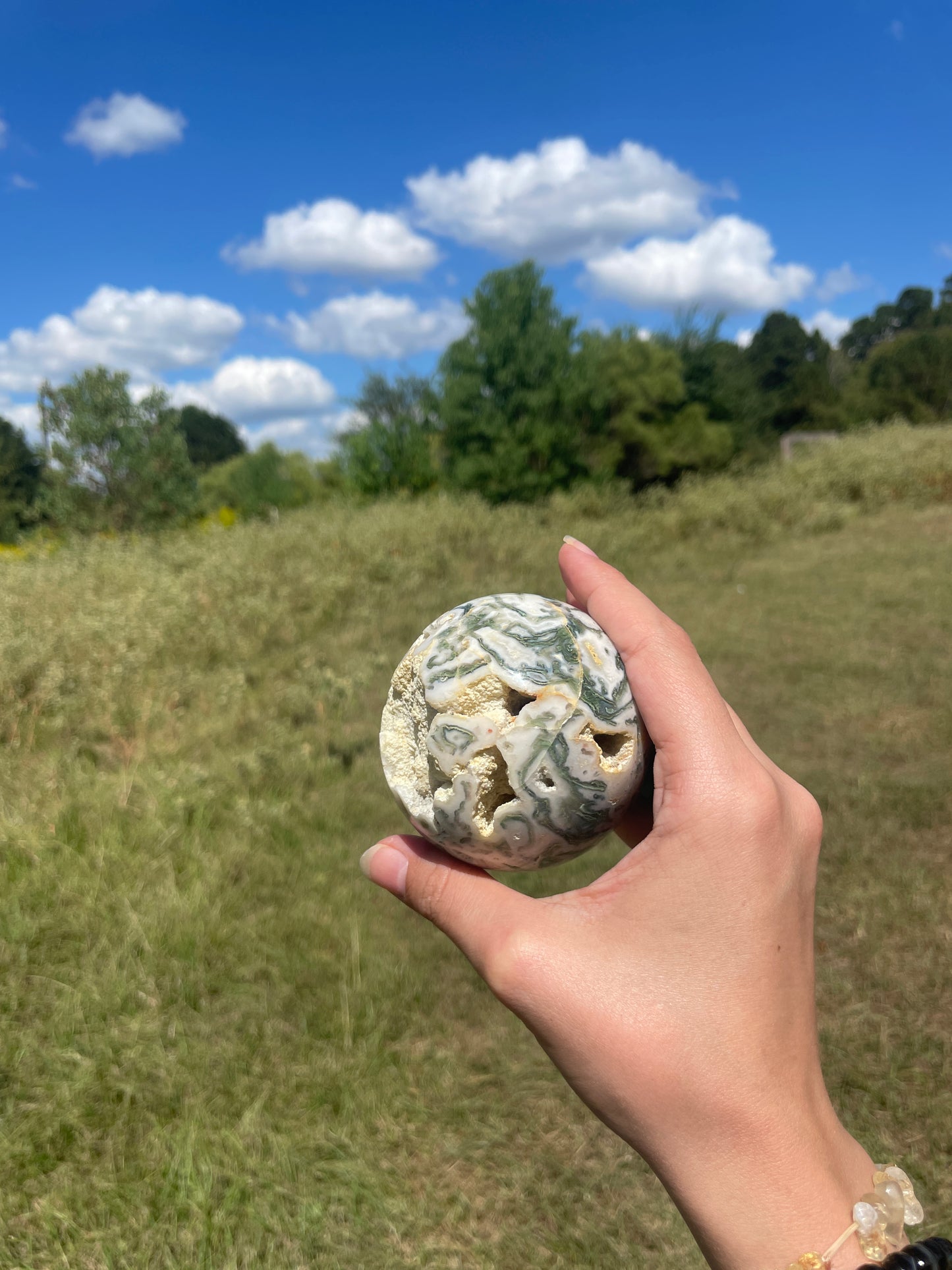 Large 1lb Druzy Moss Agate Sphere