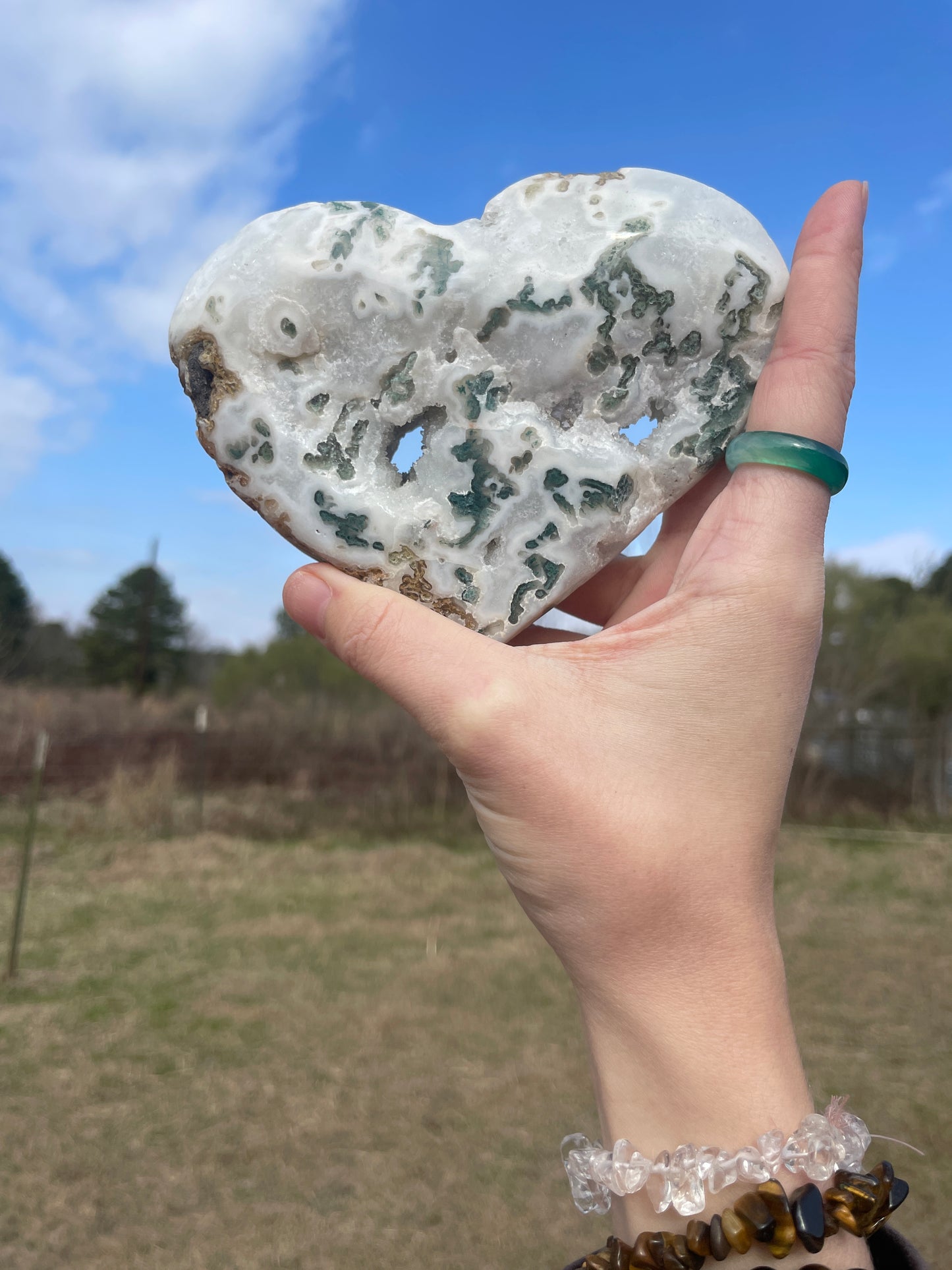 Druzy Moss Agate XLarge Heart Carving