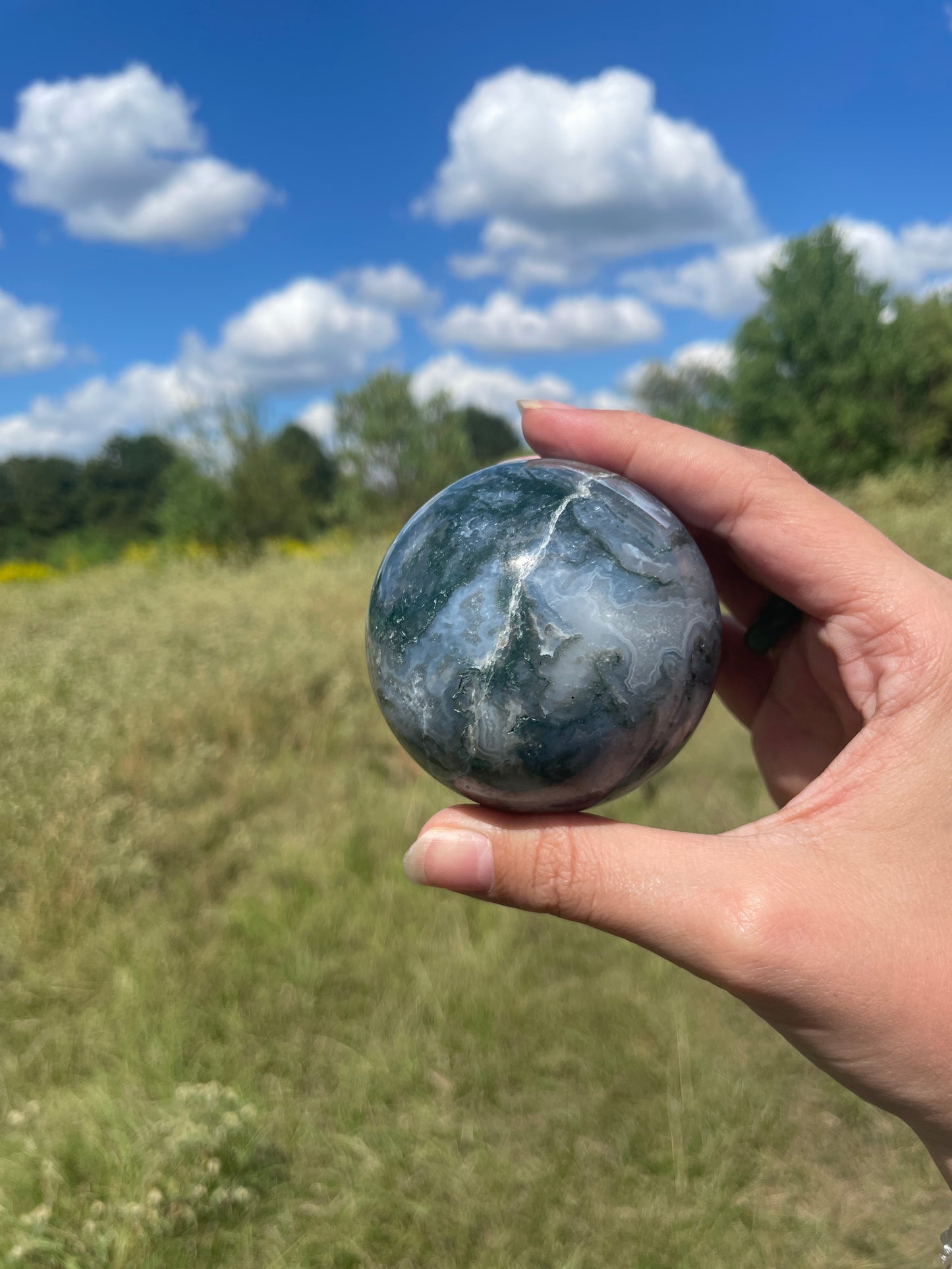 Moss agate sphere
