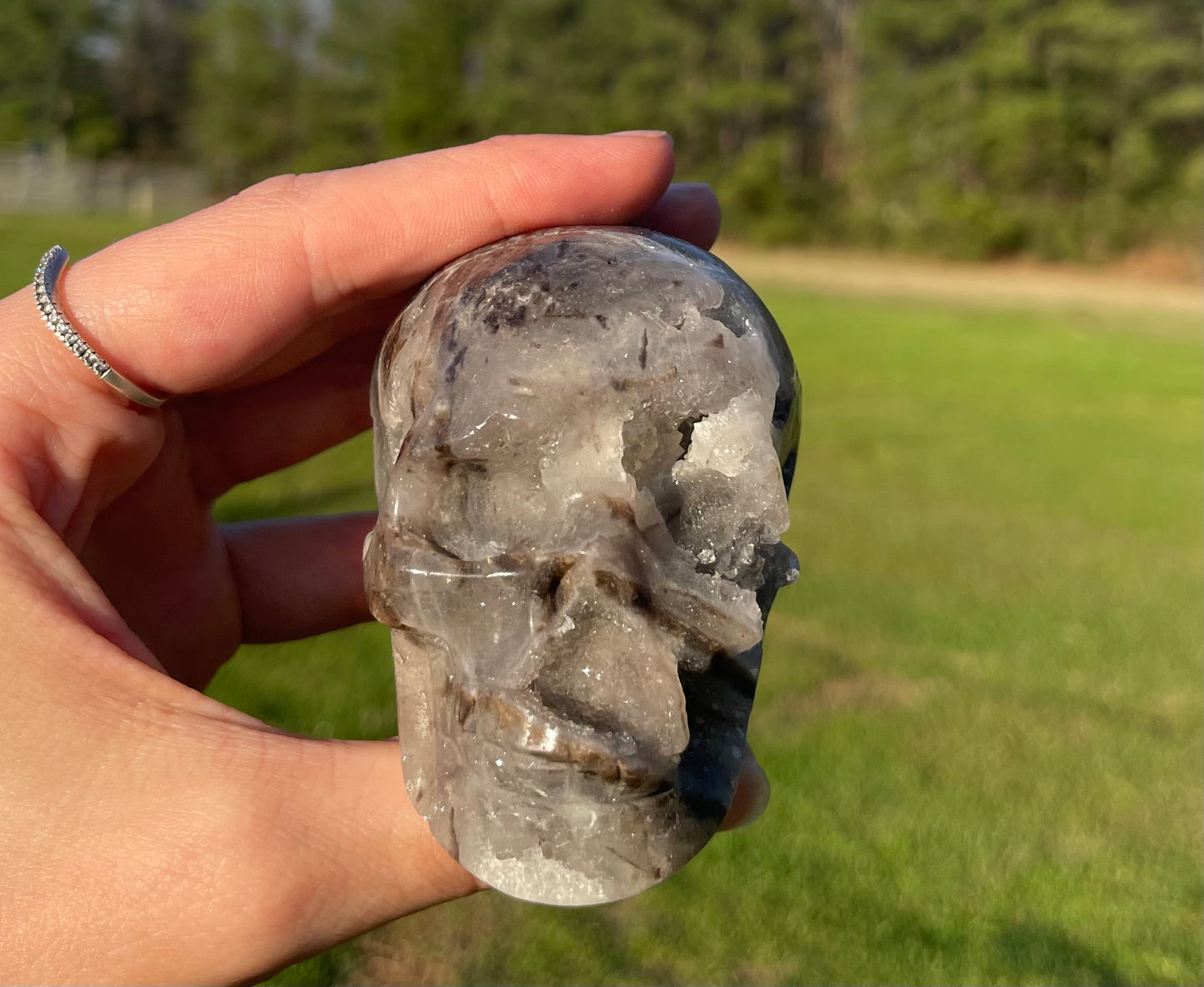 Druzy Sphalerite Skull Carving #1🖤