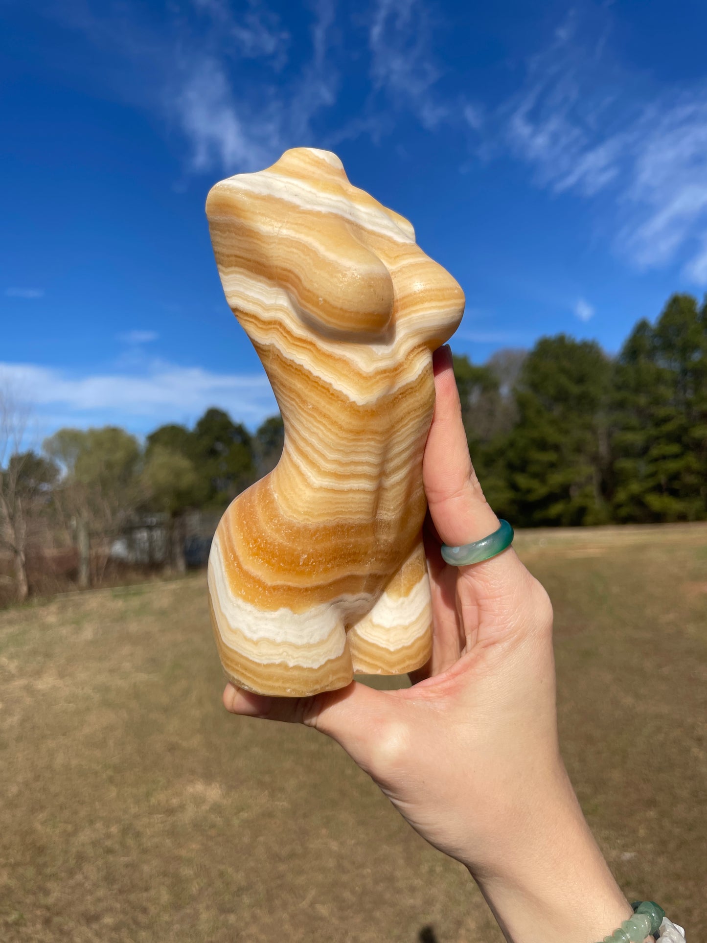 Imperfect Banded Large Calcite Goddess Carving (lady body)
