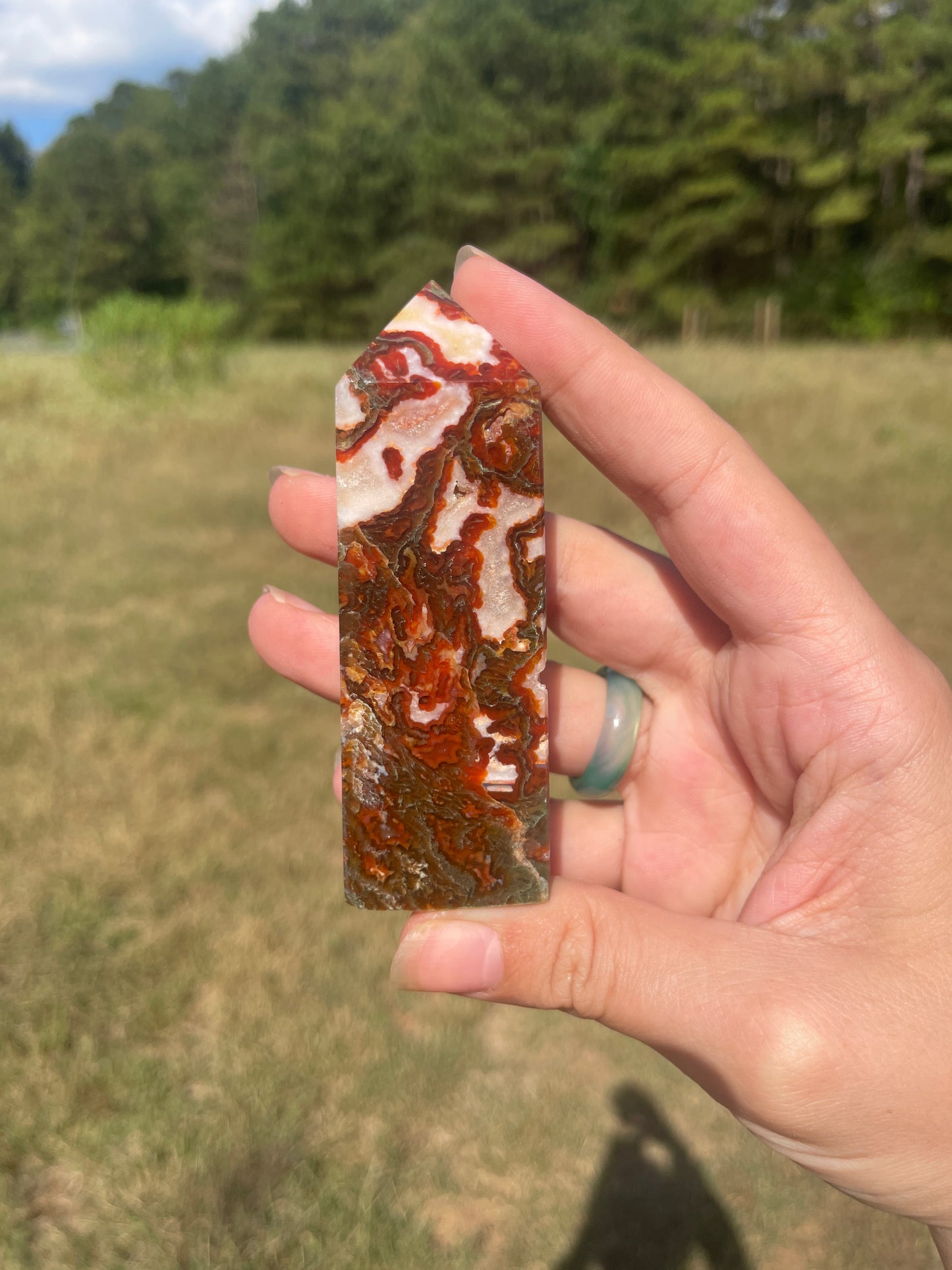 Druzy red moss agate/carnelian tower #4