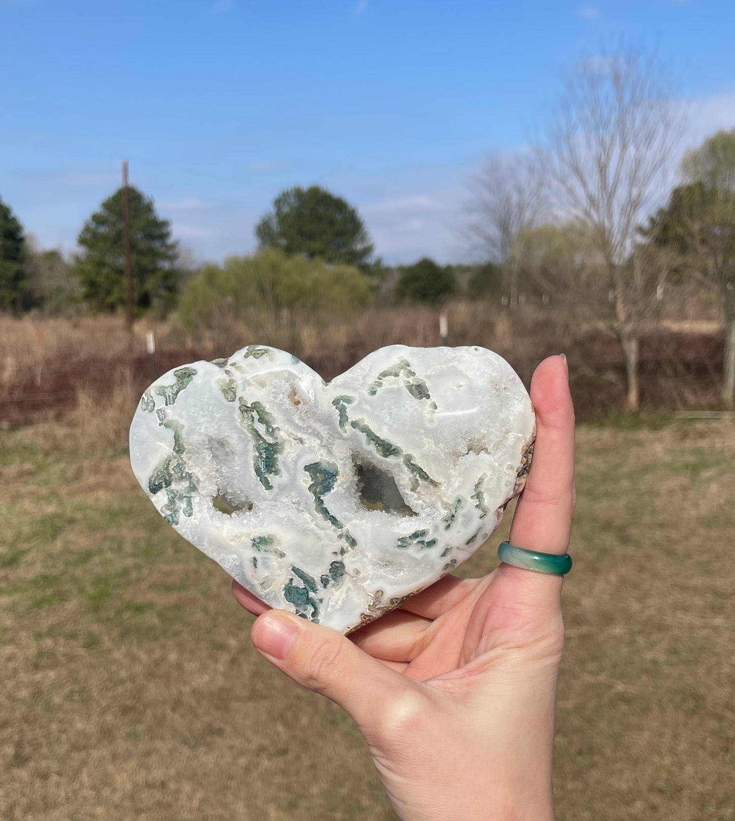 Druzy Moss Agate XLarge Heart Carving