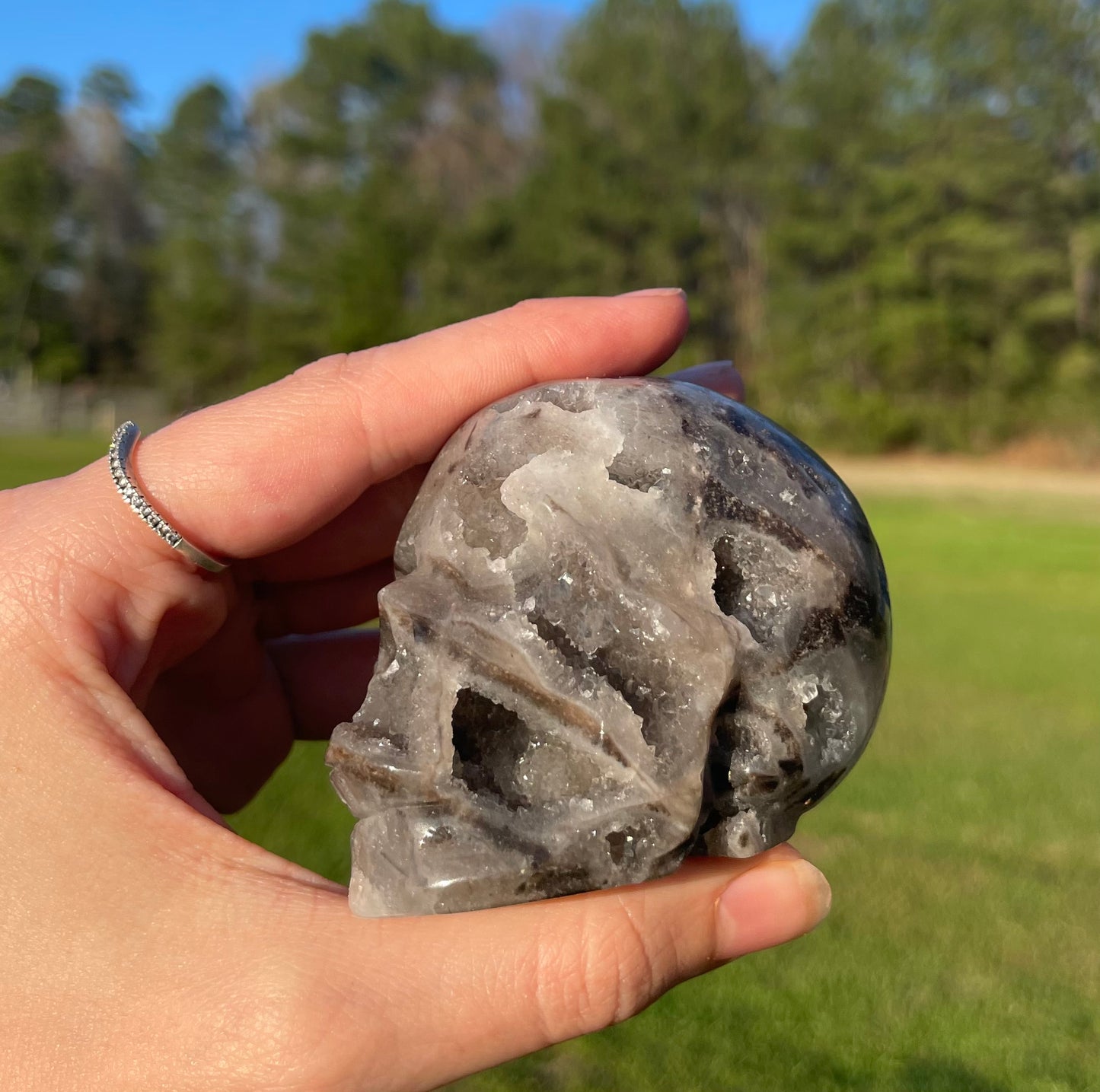 Druzy Sphalerite Skull Carving #1🖤