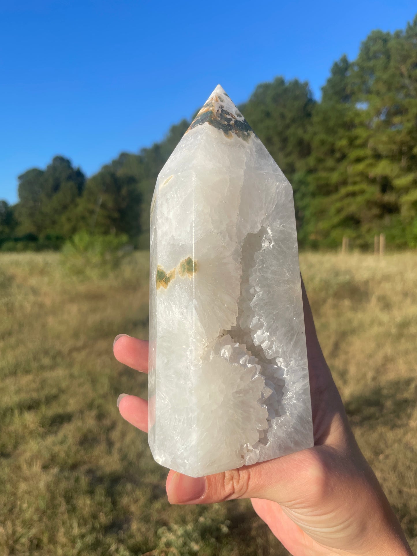 Large druzy moss agate thick tower ✨