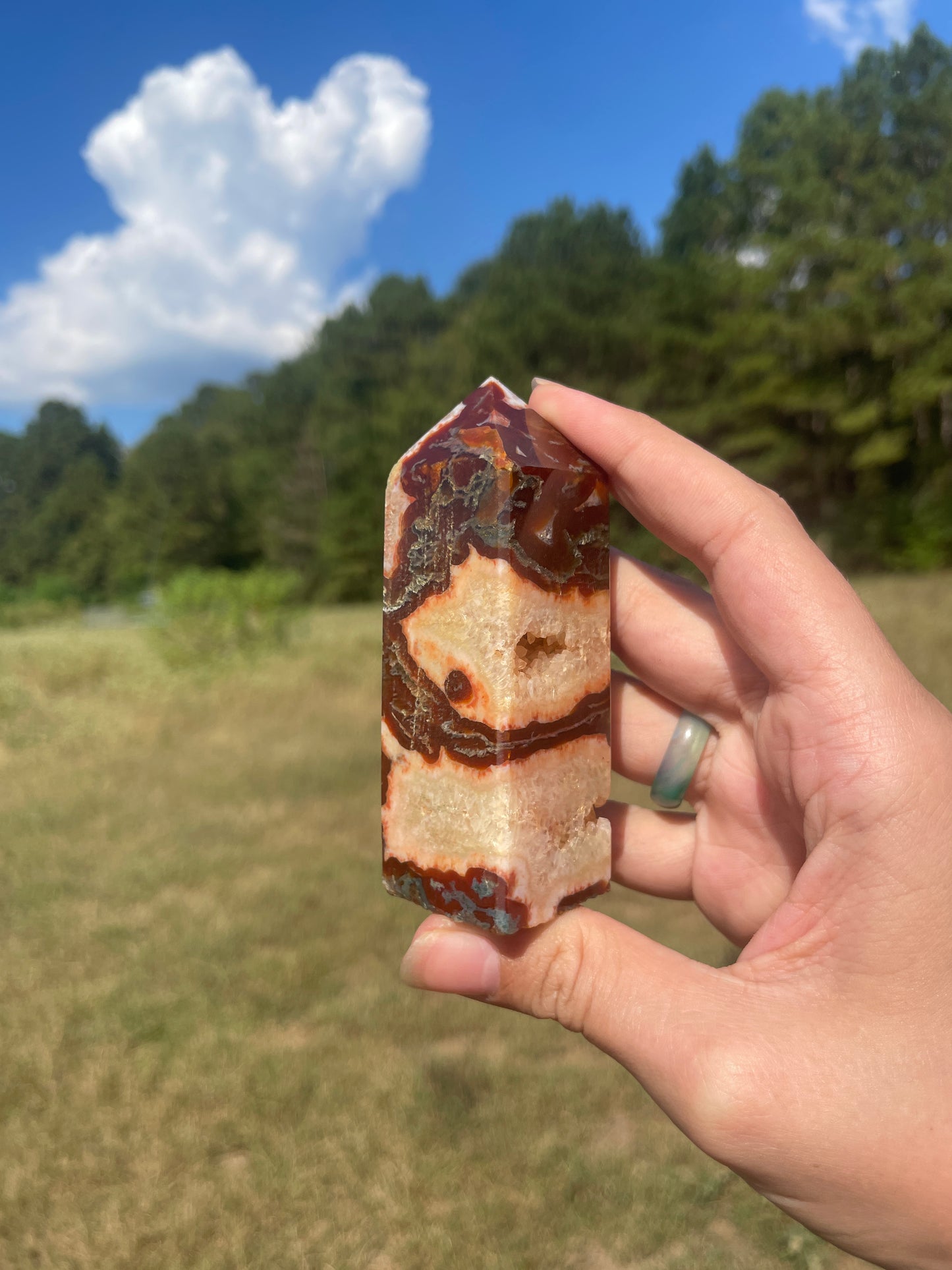 Druzy red moss agate/carnelian tower #6
