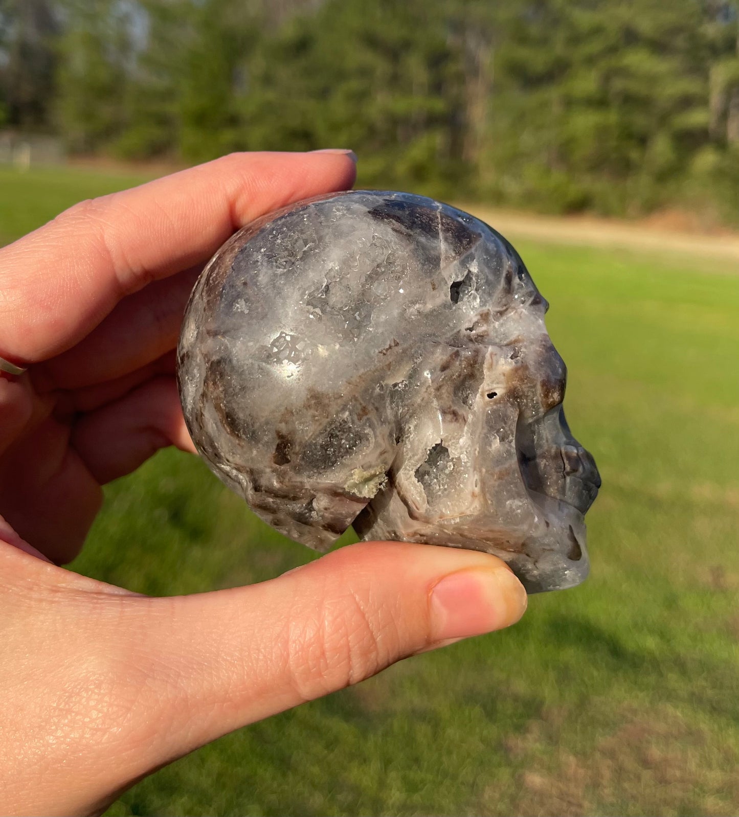 Druzy Sphalerite Skull Carving #1🖤