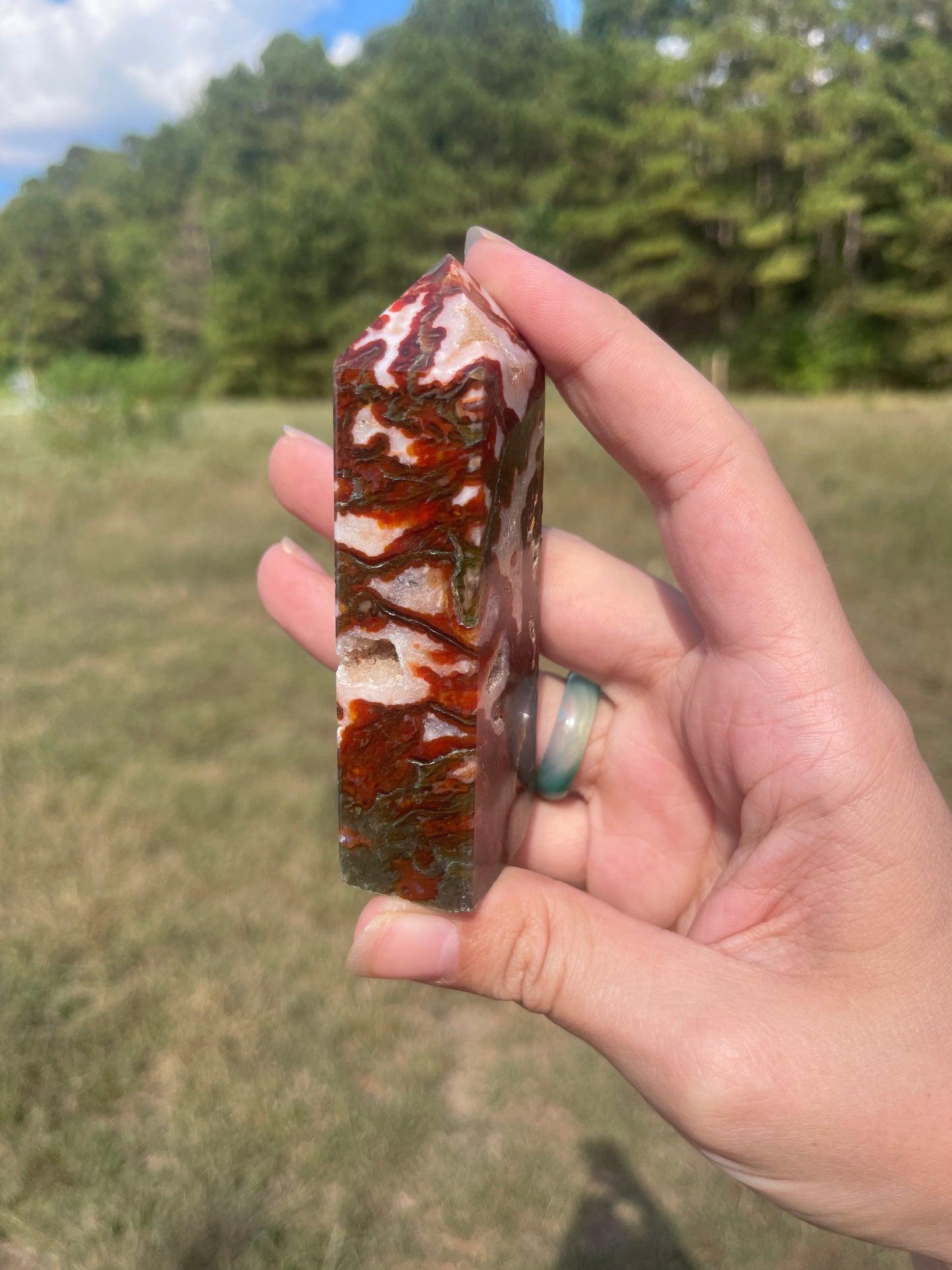 Druzy red moss agate/carnelian tower #4
