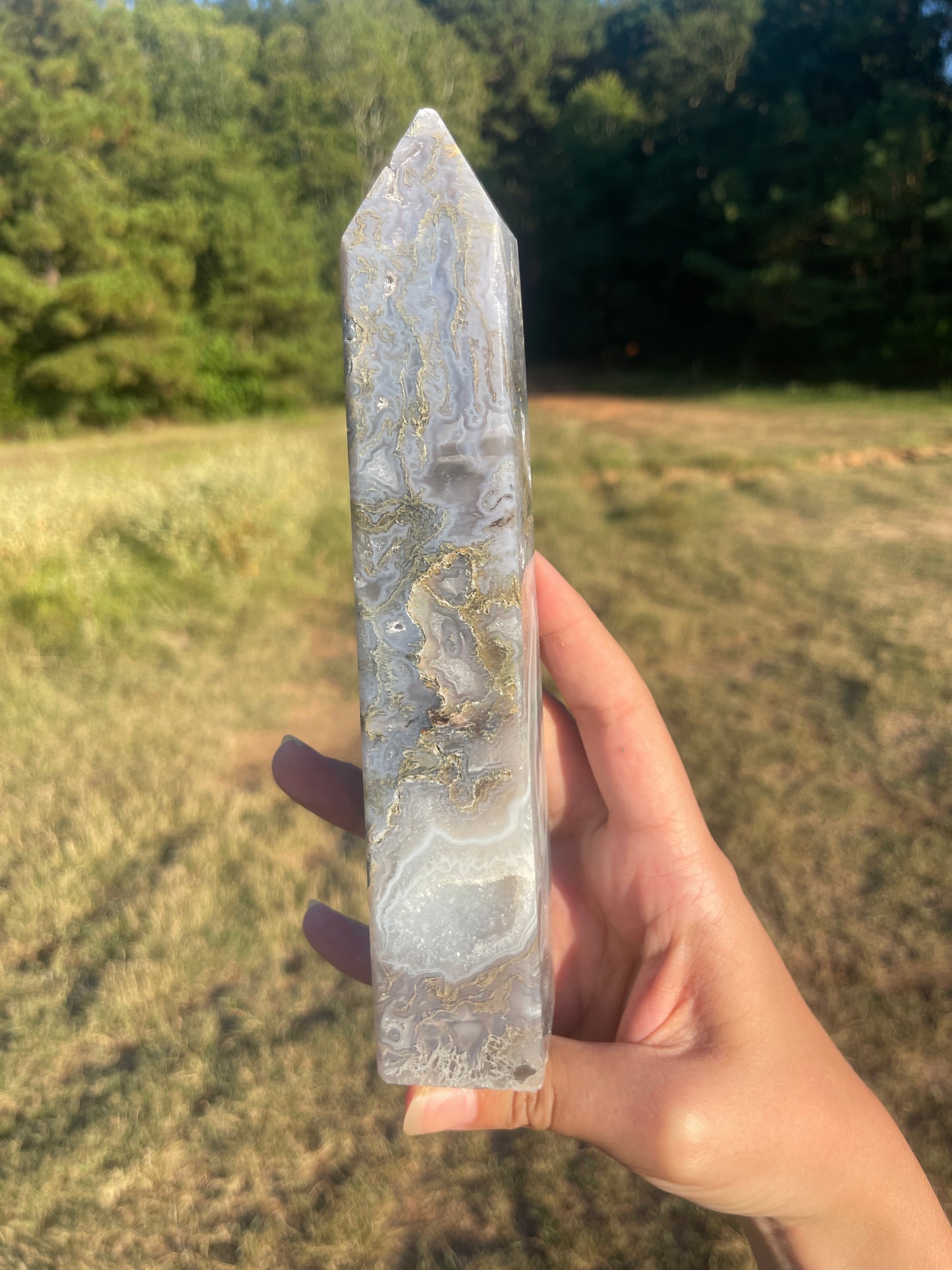 Imperfect Large Druzy moss agate tower