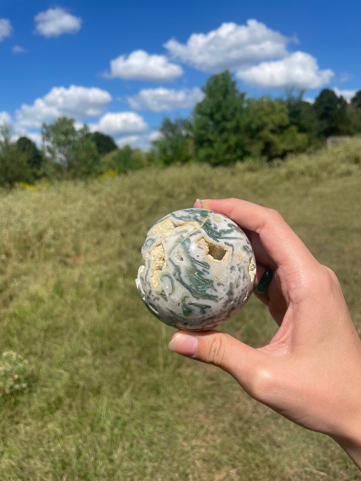 Large 1lb Druzy Moss Agate Sphere