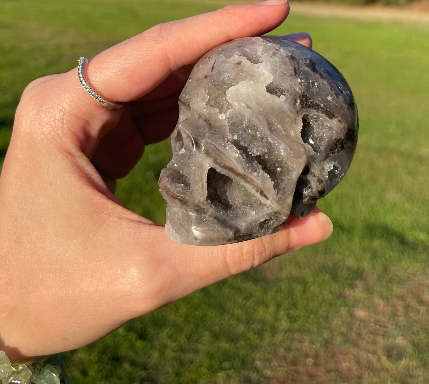 Druzy Sphalerite Skull Carving #1🖤