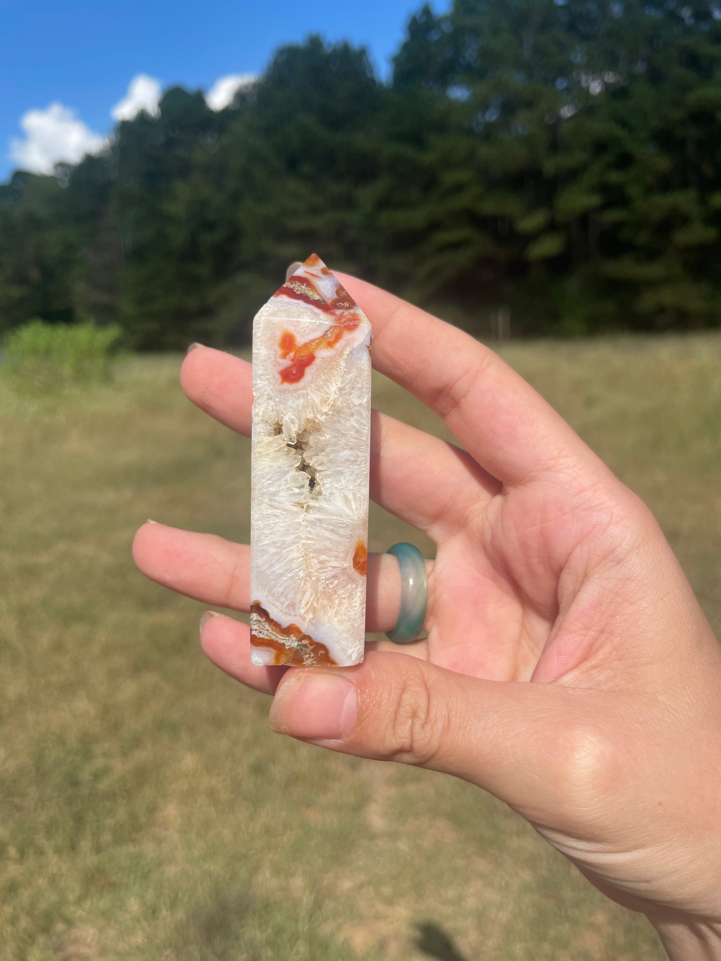 Druzy red moss agate/carnelian tower #2