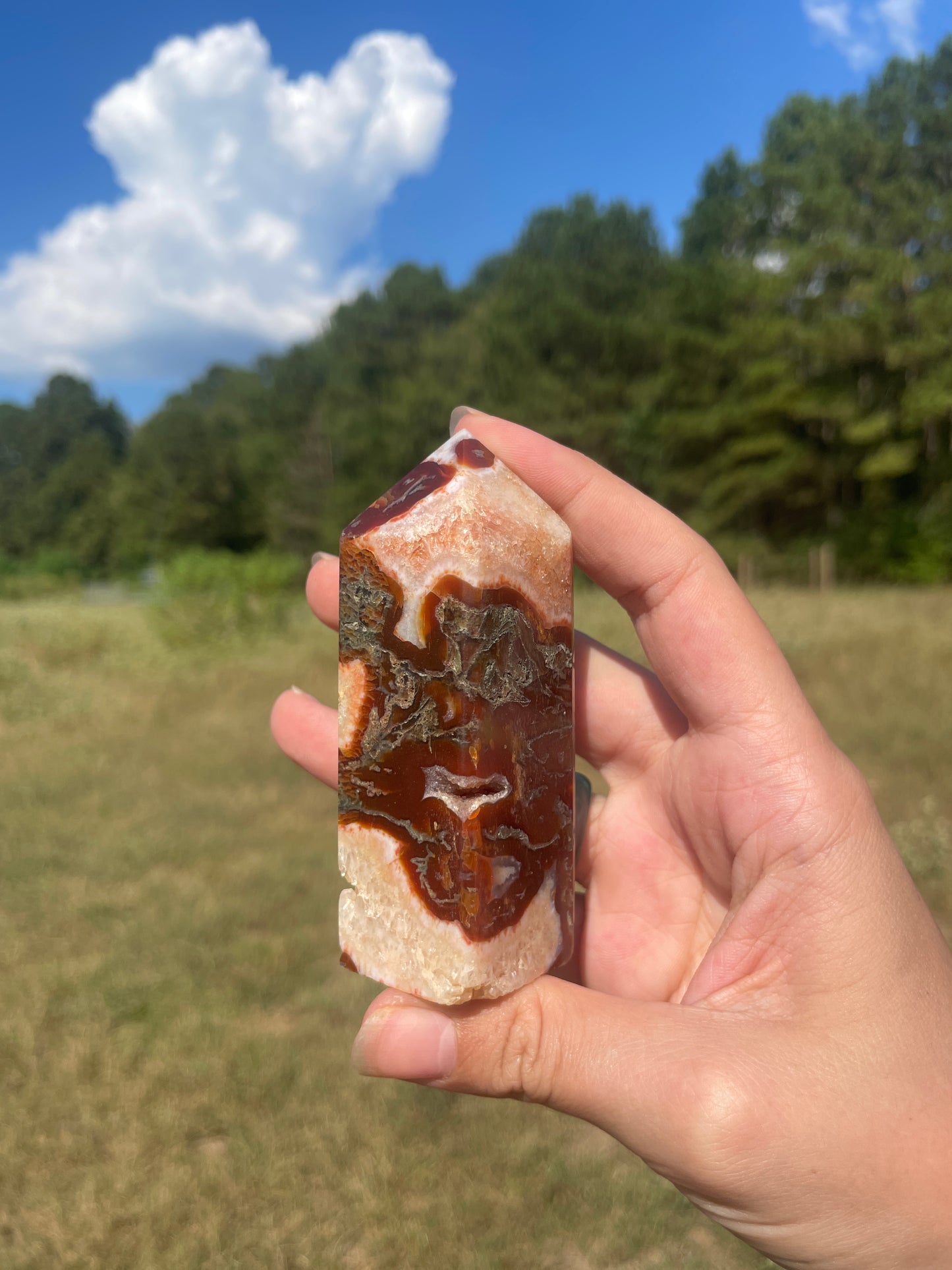 Druzy red moss agate/carnelian tower #6